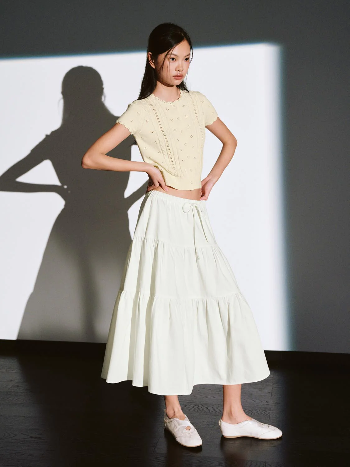 Drawstring Pull On Tiered Denim Skirts - Image 5
