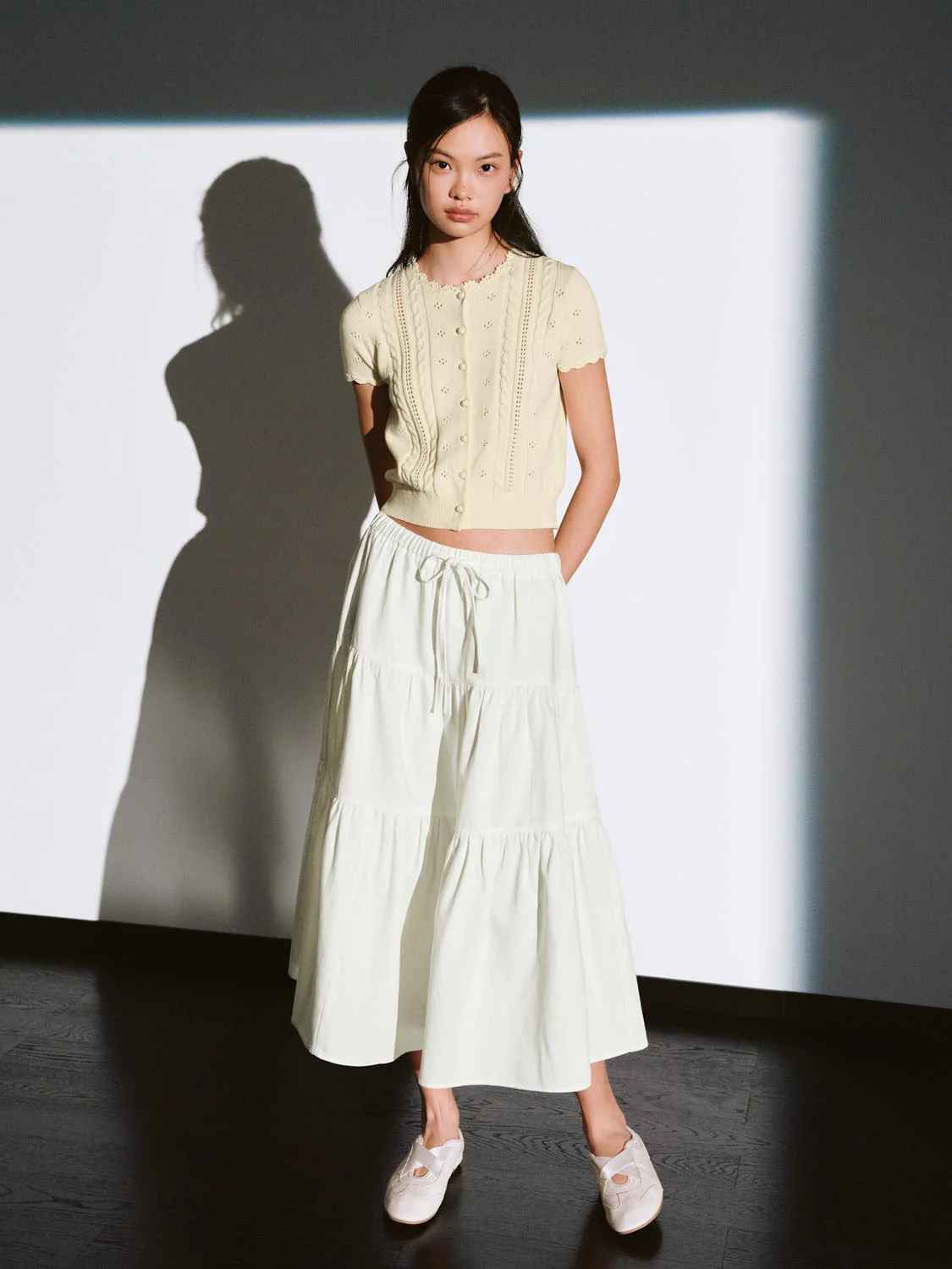 Drawstring Pull On Tiered Denim Skirts - Image 7