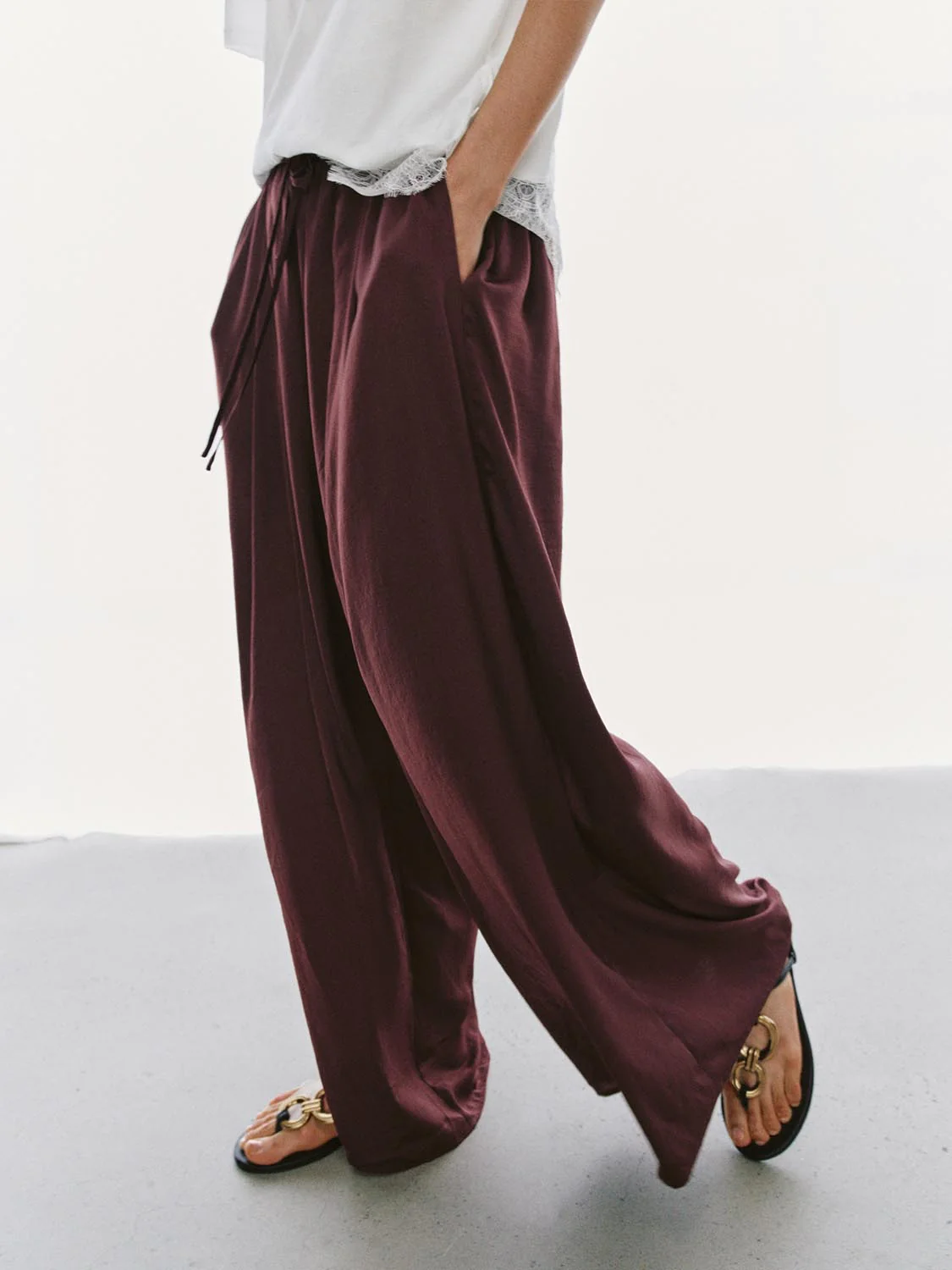 Drawstring Pull On Wide Leg Pants - Image 3