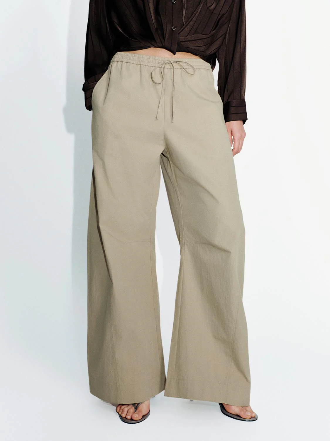Drawstring Pull On Wide Leg Pants - Image 4