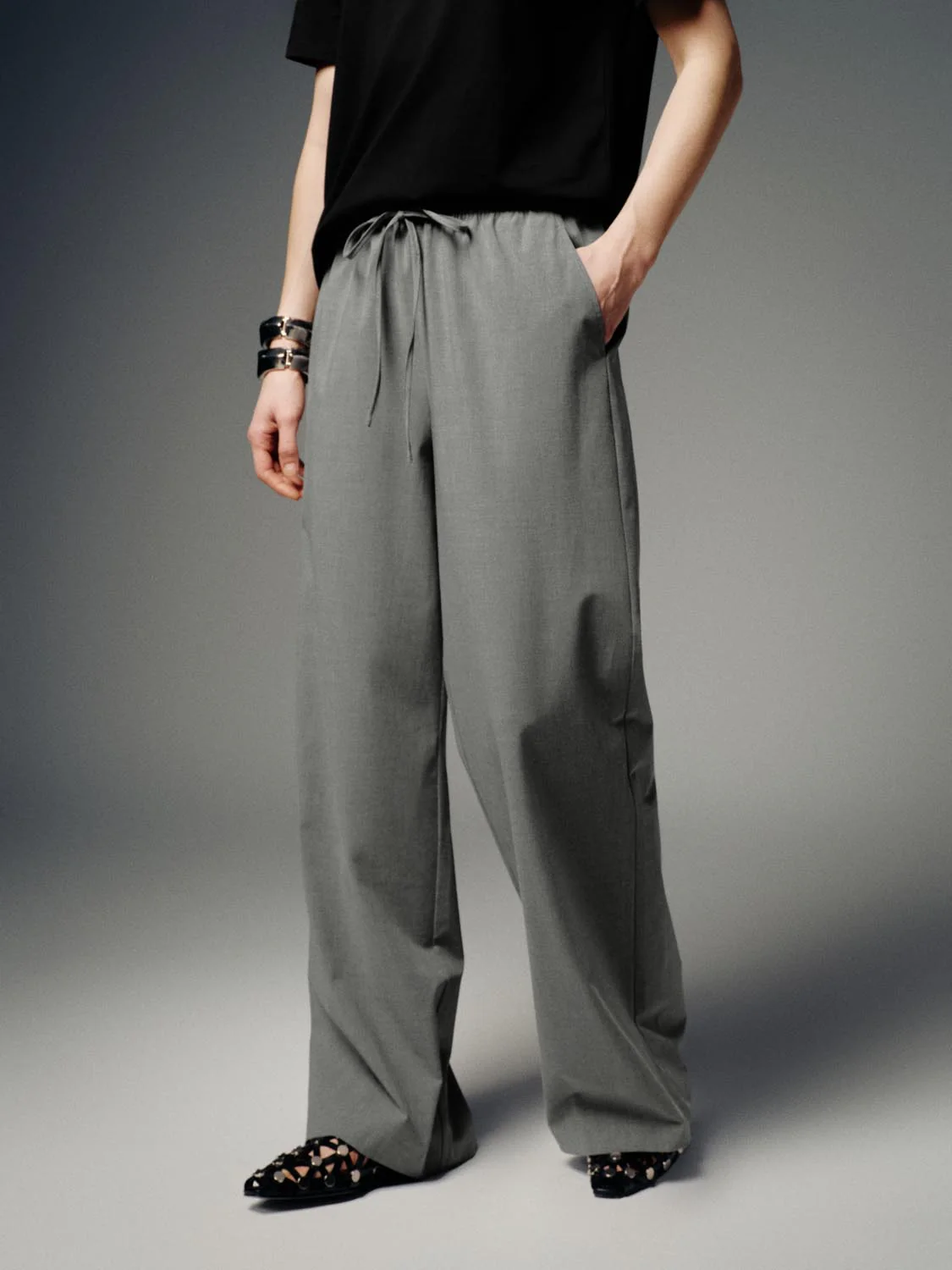 Drawstring Pull On Wide Leg Pants - Image 11