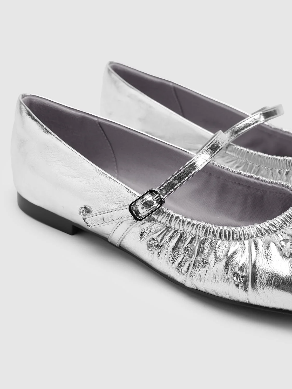 Embellished Strappy Ruched Ballet Flat Pumps - Image 14