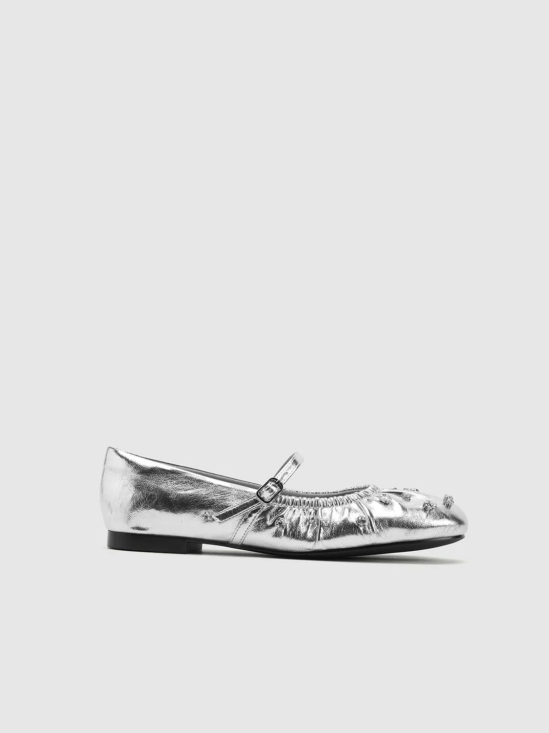 Embellished Strappy Ruched Ballet Flat Pumps - Image 9