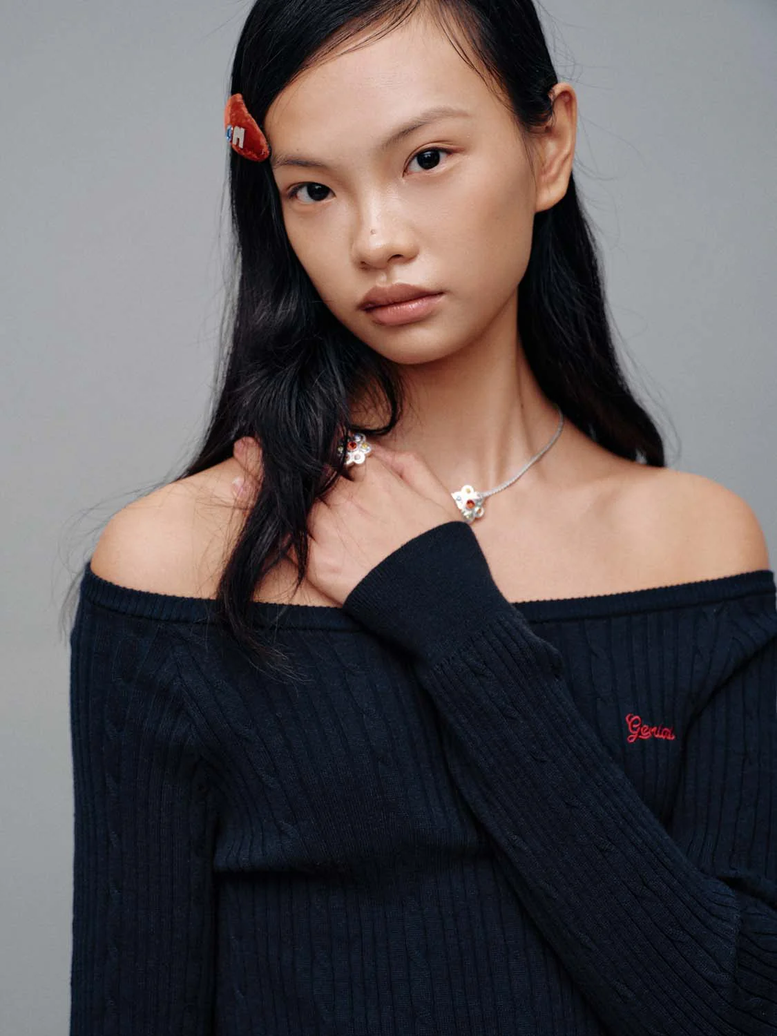 Embroidered Boat Neck Long Sleeve Knitted T-Shirts - Image 3