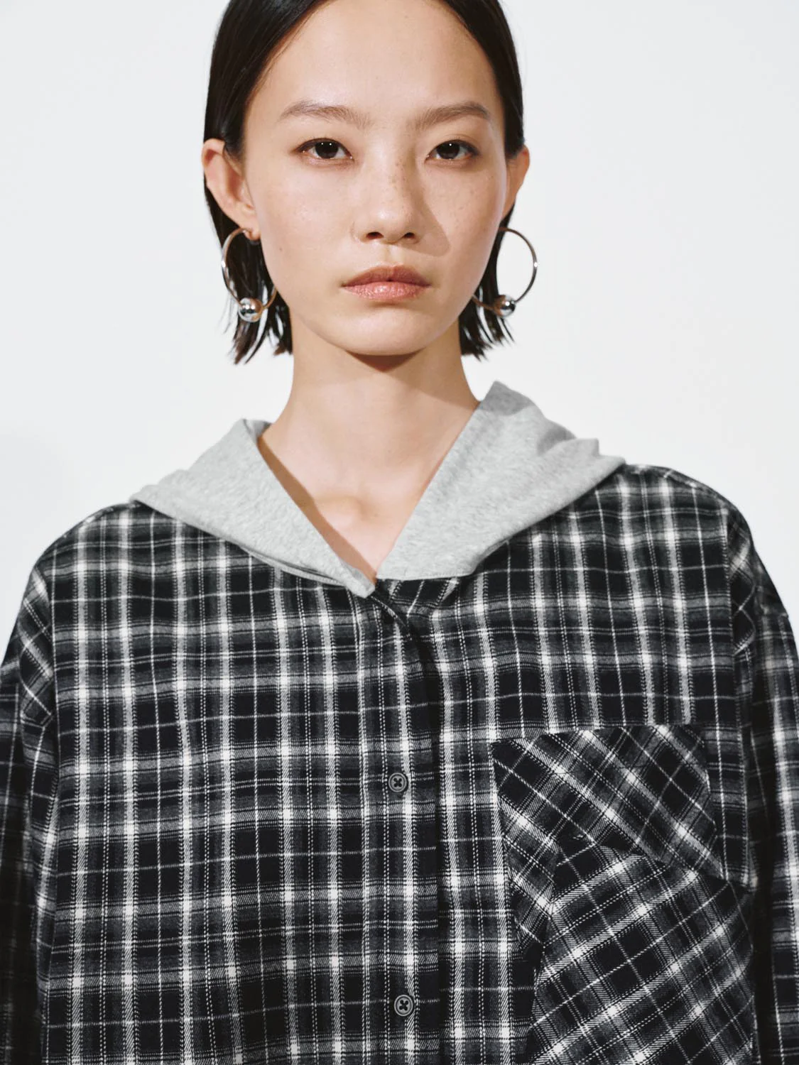 Embroidered Hooded Loose Fit Check Shirts - Image 3