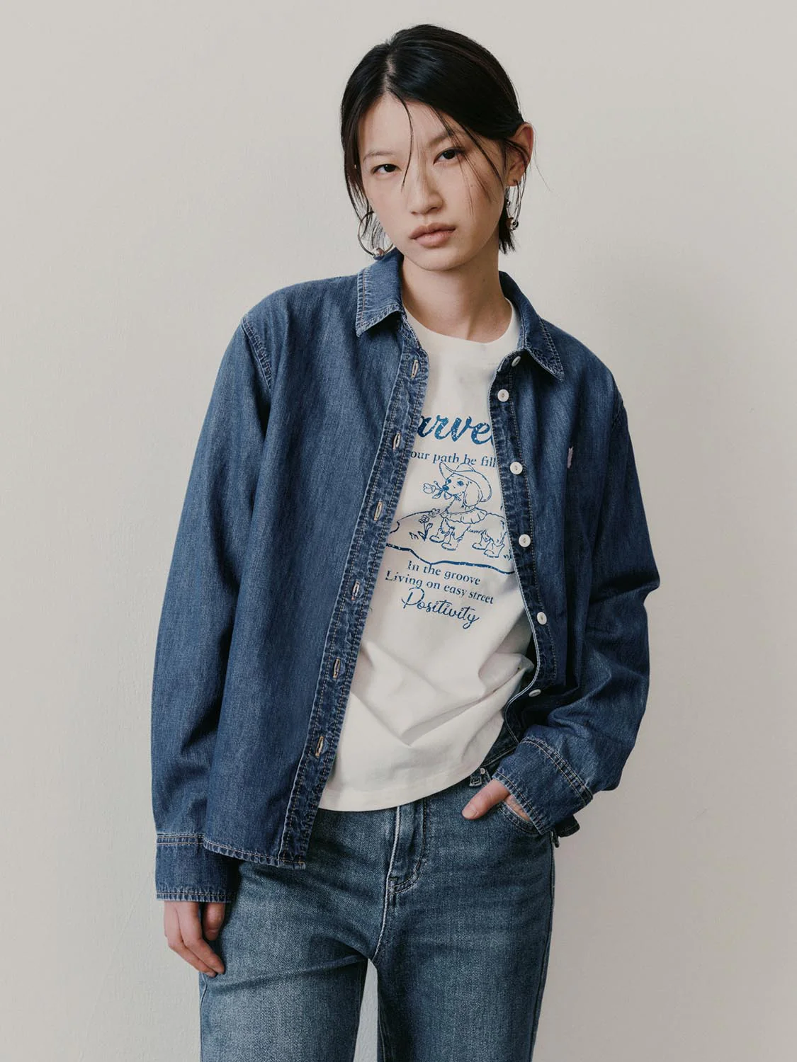 Embroidered Loose Fit Denim Shirts - Image 9