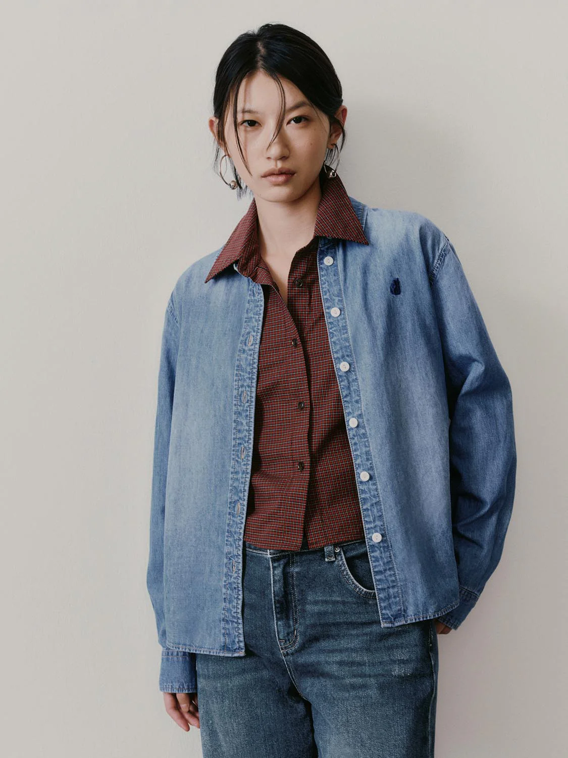 Embroidered Loose Fit Denim Shirts
