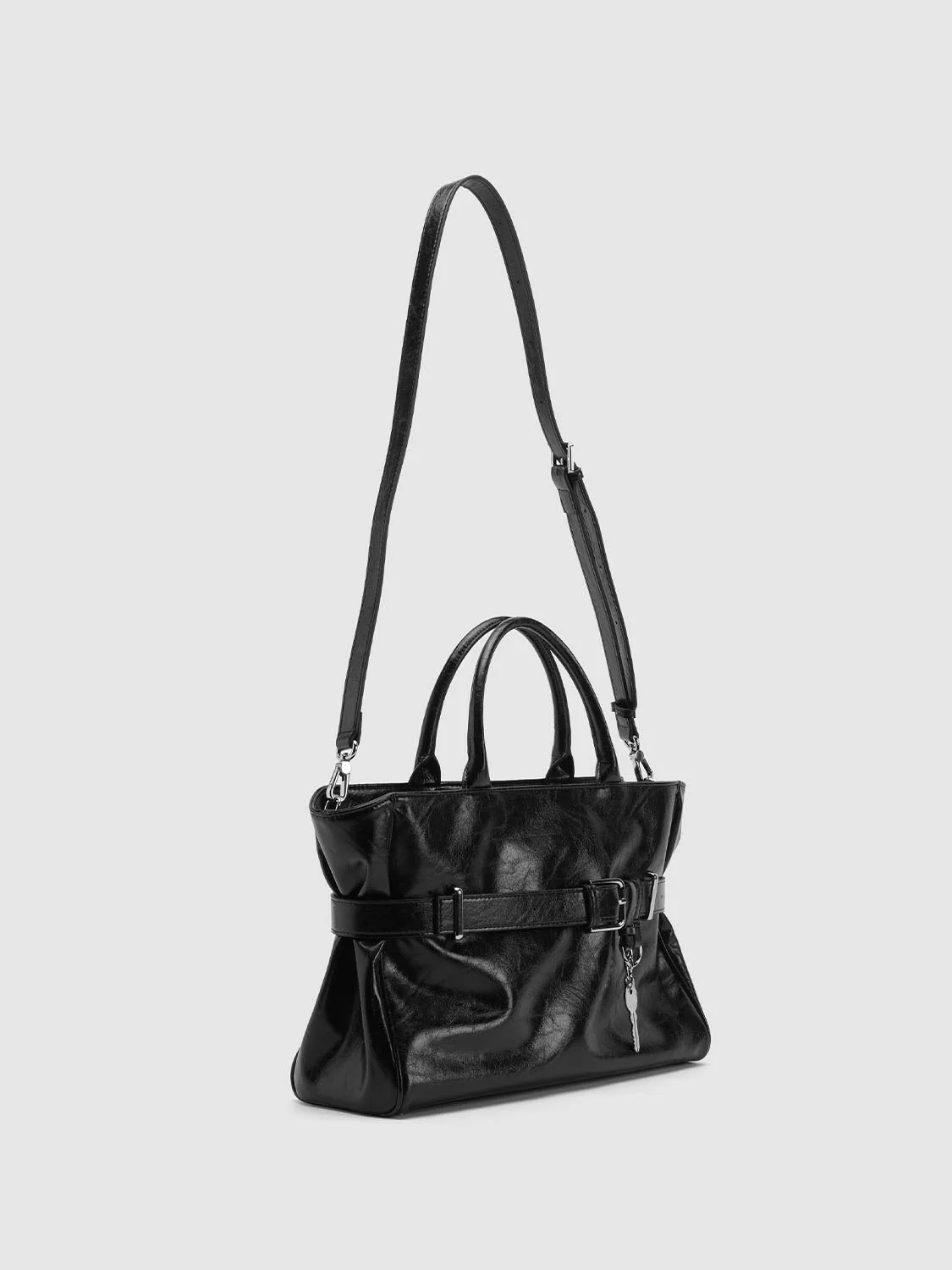 Faux Leather Belt Detail Handle Shoulder Bags - Image 3