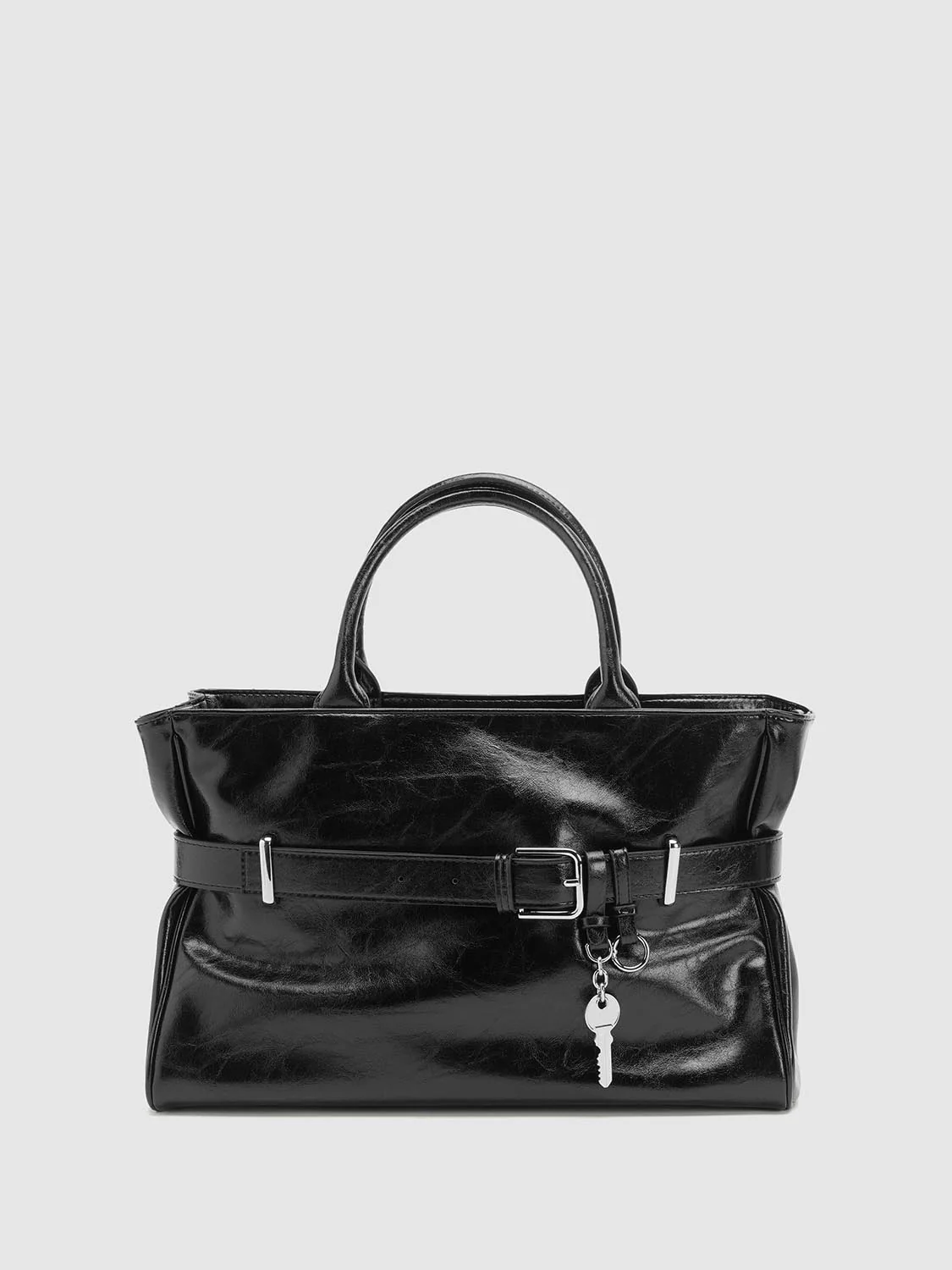 Faux Leather Belt Detail Handle Shoulder Bags - Image 8
