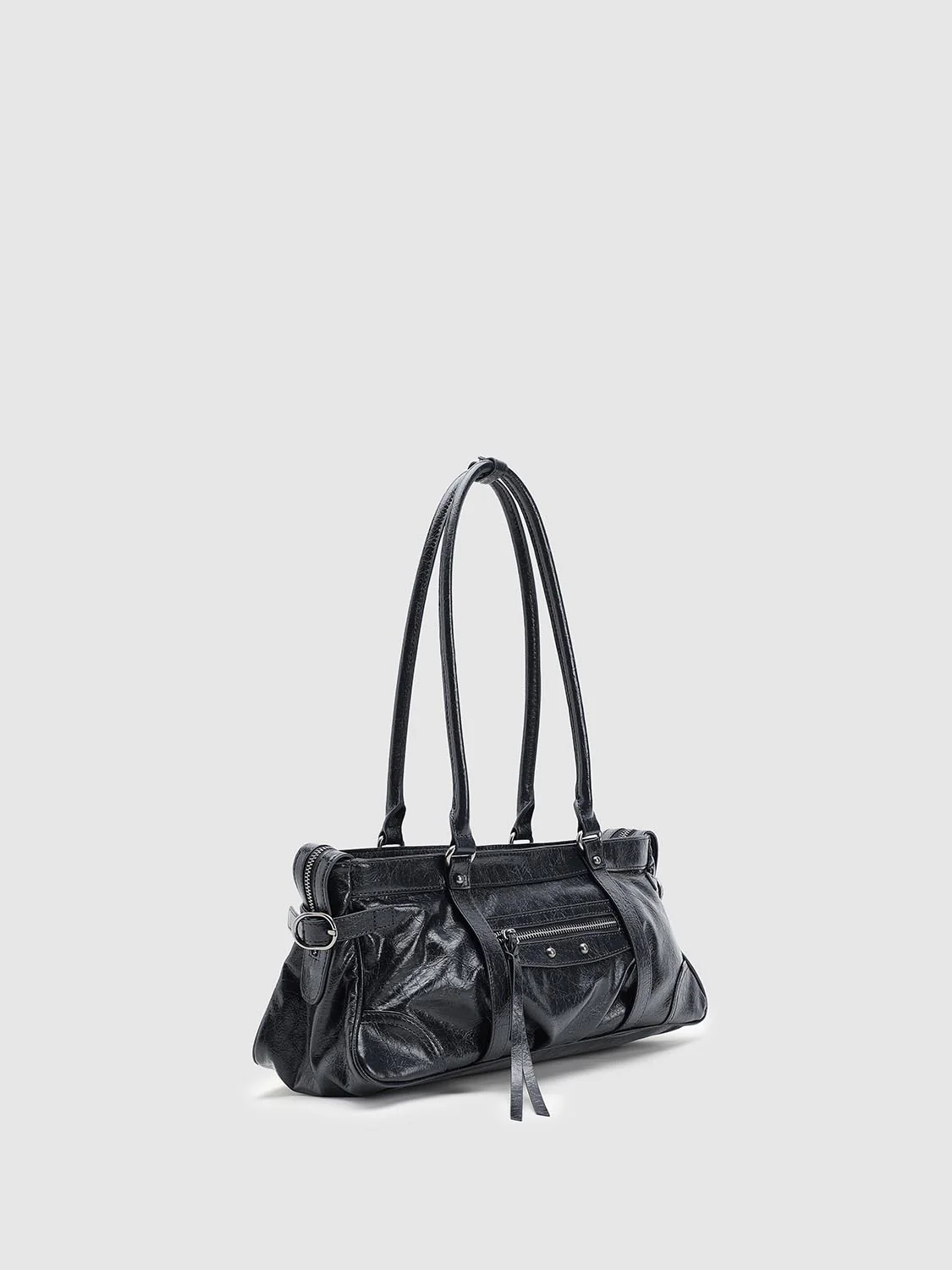 Faux Leather Belt Detail Shoulder Bowling Bags - Image 3