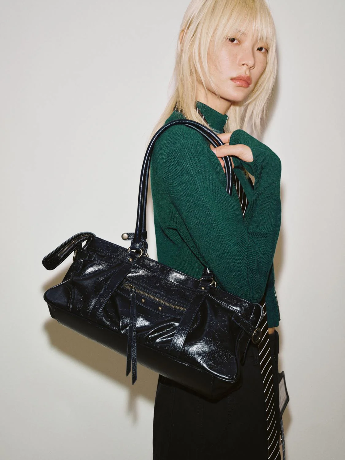 Faux Leather Belt Detail Shoulder Bowling Bags - Image 8