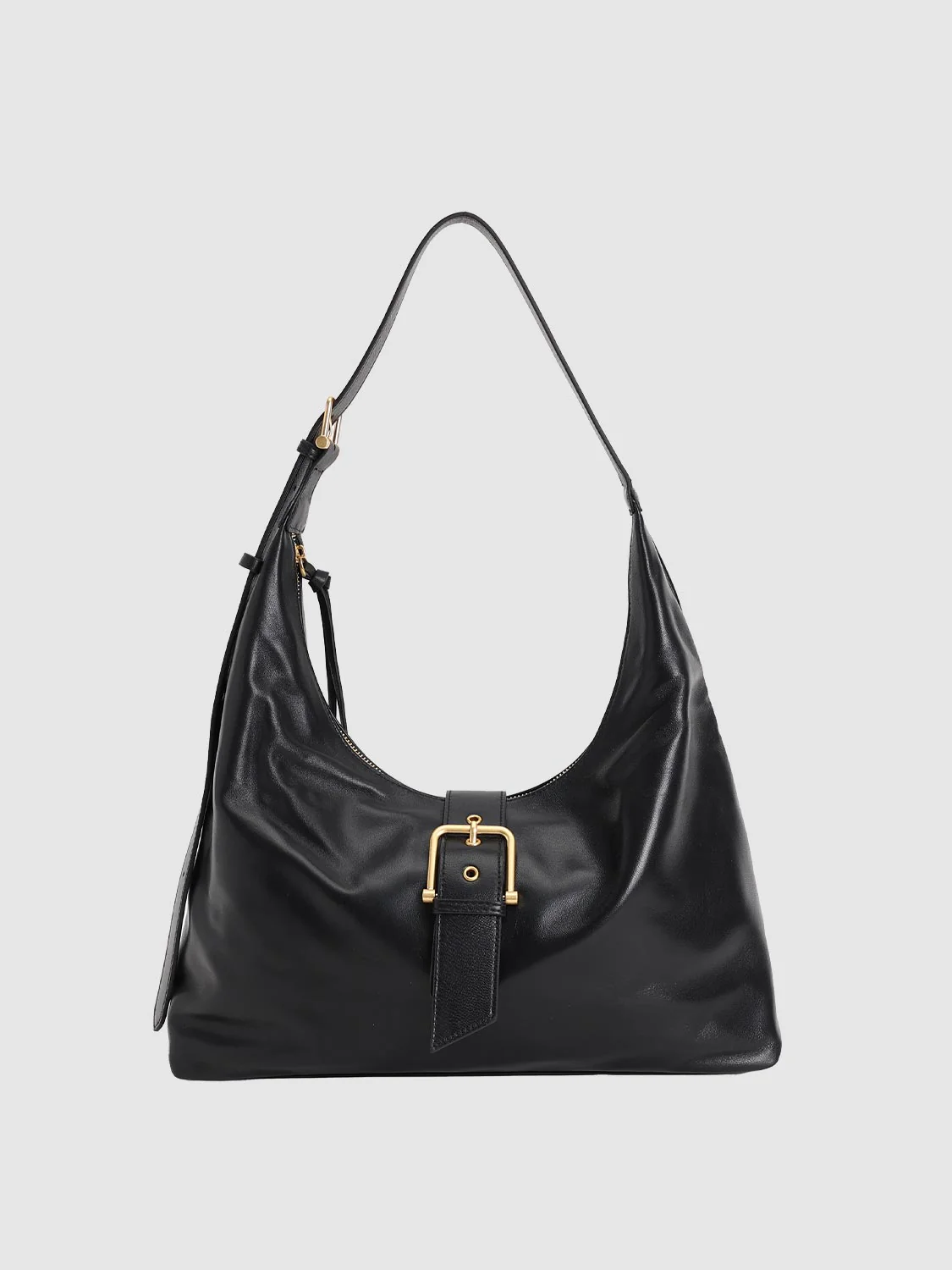 Faux Leather Buckle Detail Crescent Shoulder Bags