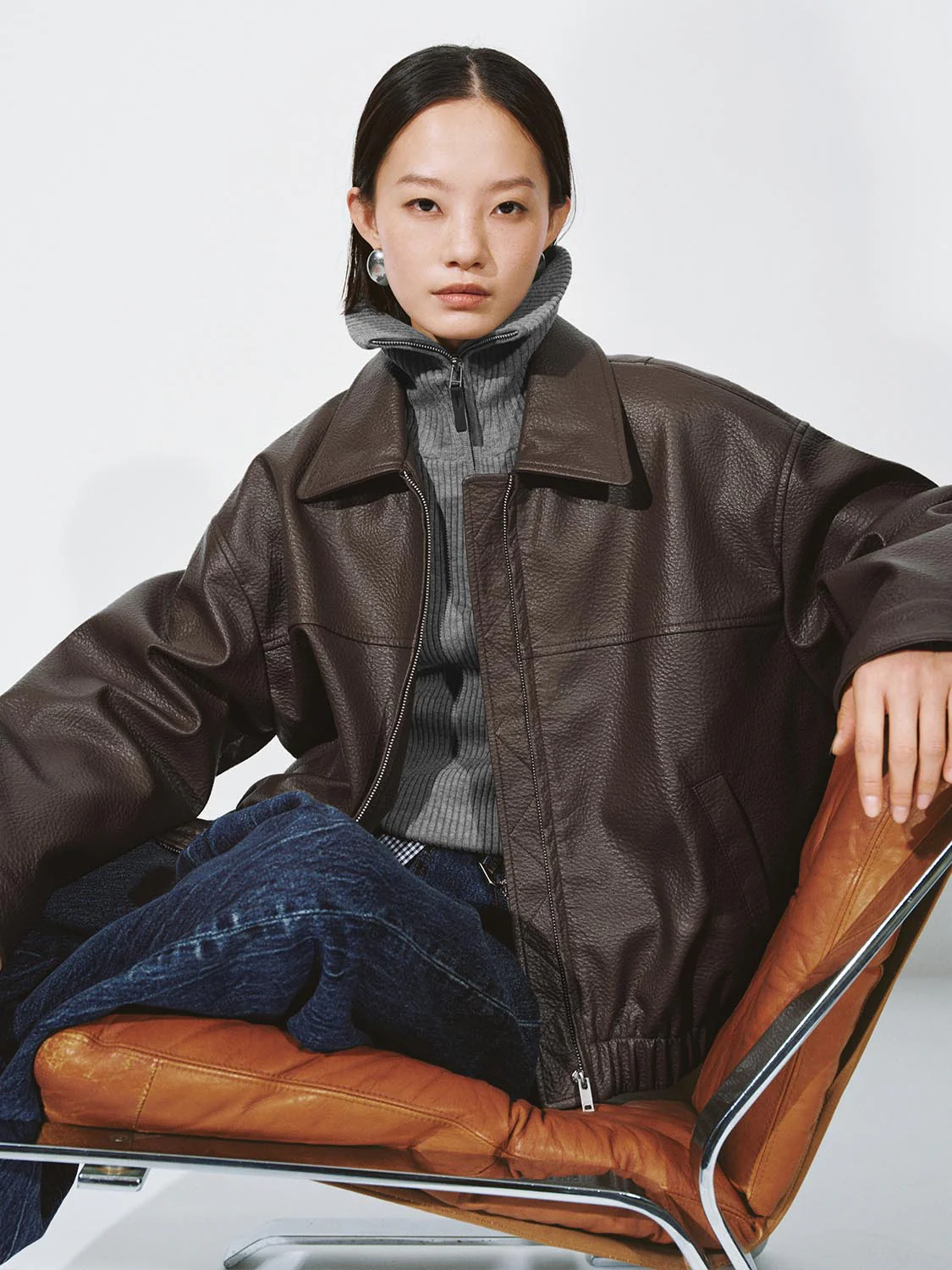 Faux Leather Collared Bomber Jackets - Image 17