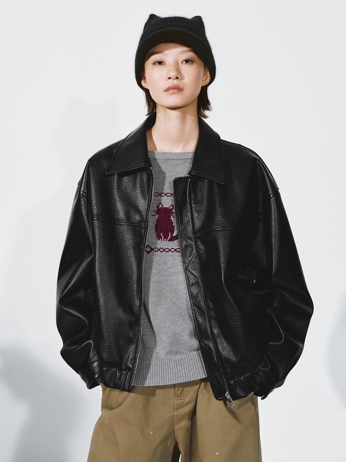 Faux Leather Collared Bomber Jackets - Image 9