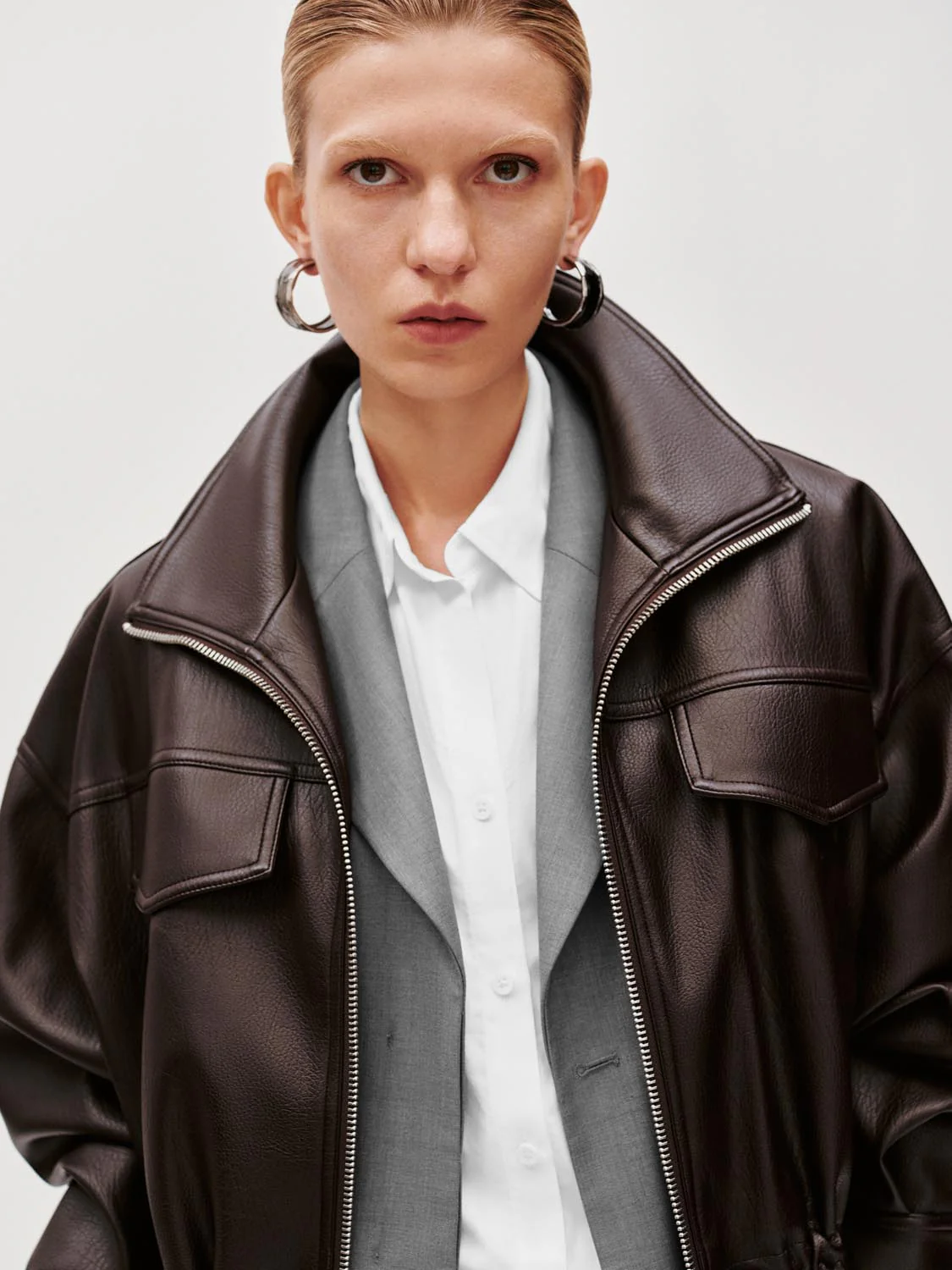Faux Leather Drawstring Bomber Jackets - Image 3