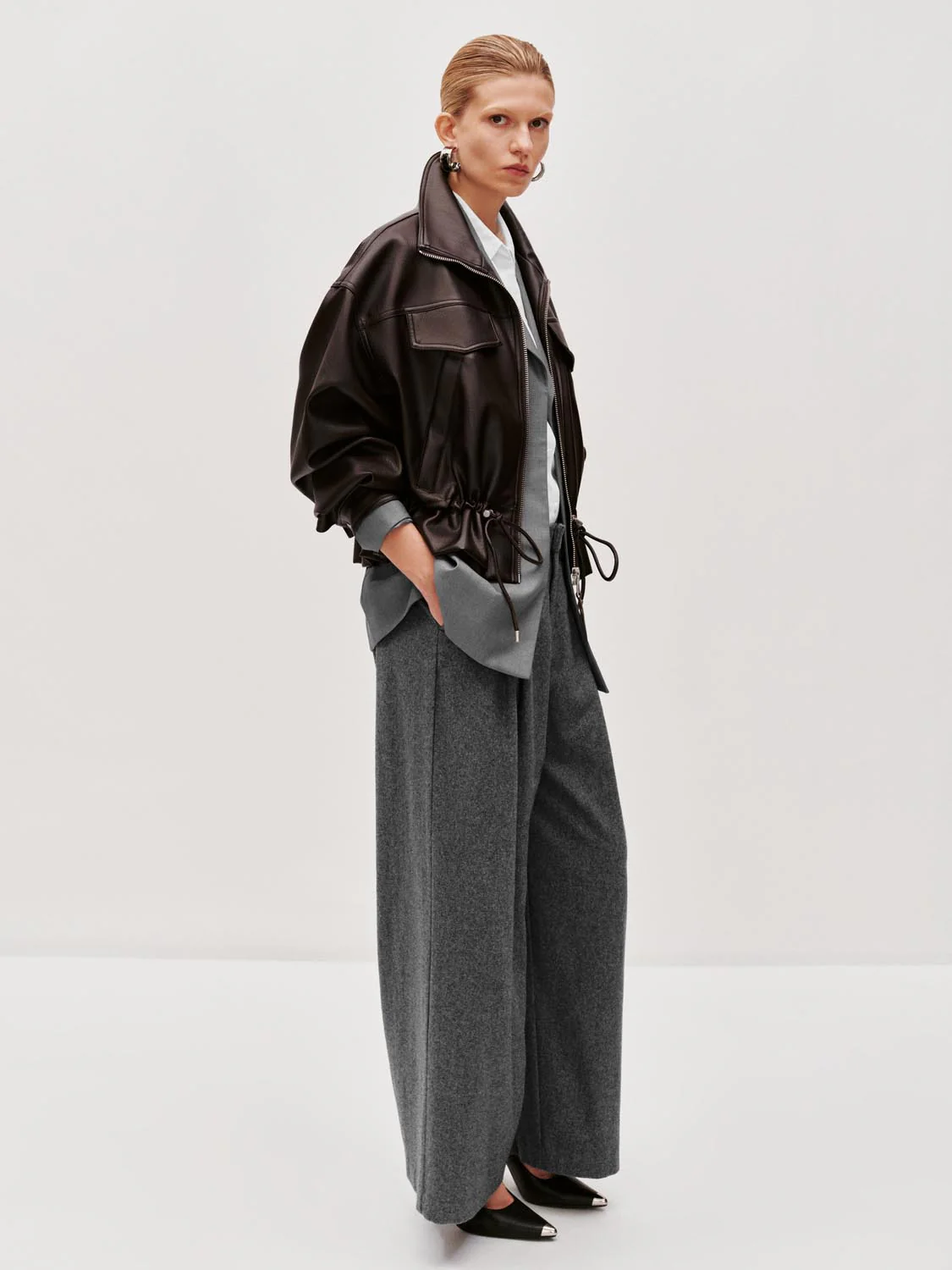Faux Leather Drawstring Bomber Jackets - Image 5