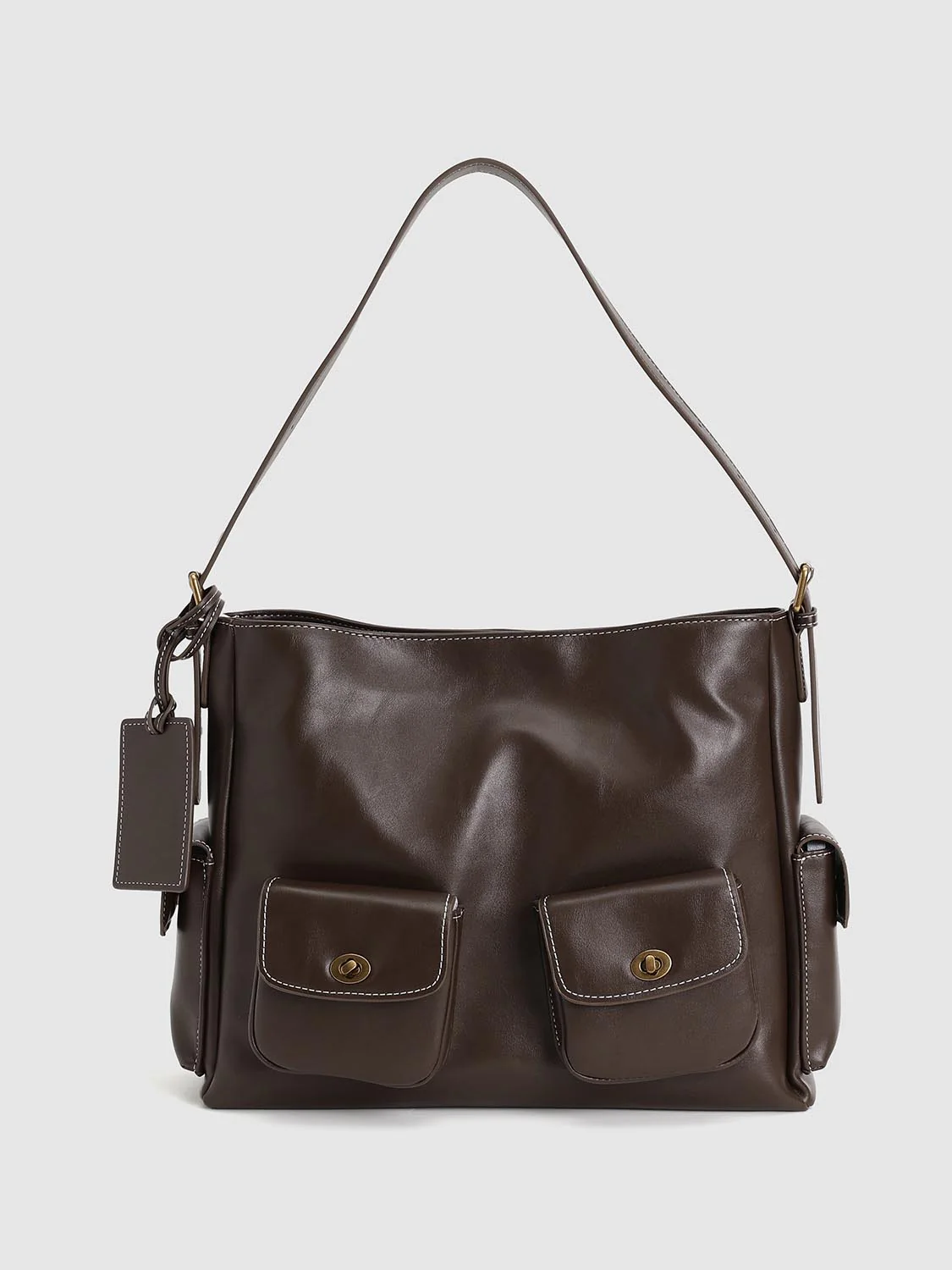 Faux Leather Multi Pockets Shoulder Bags
