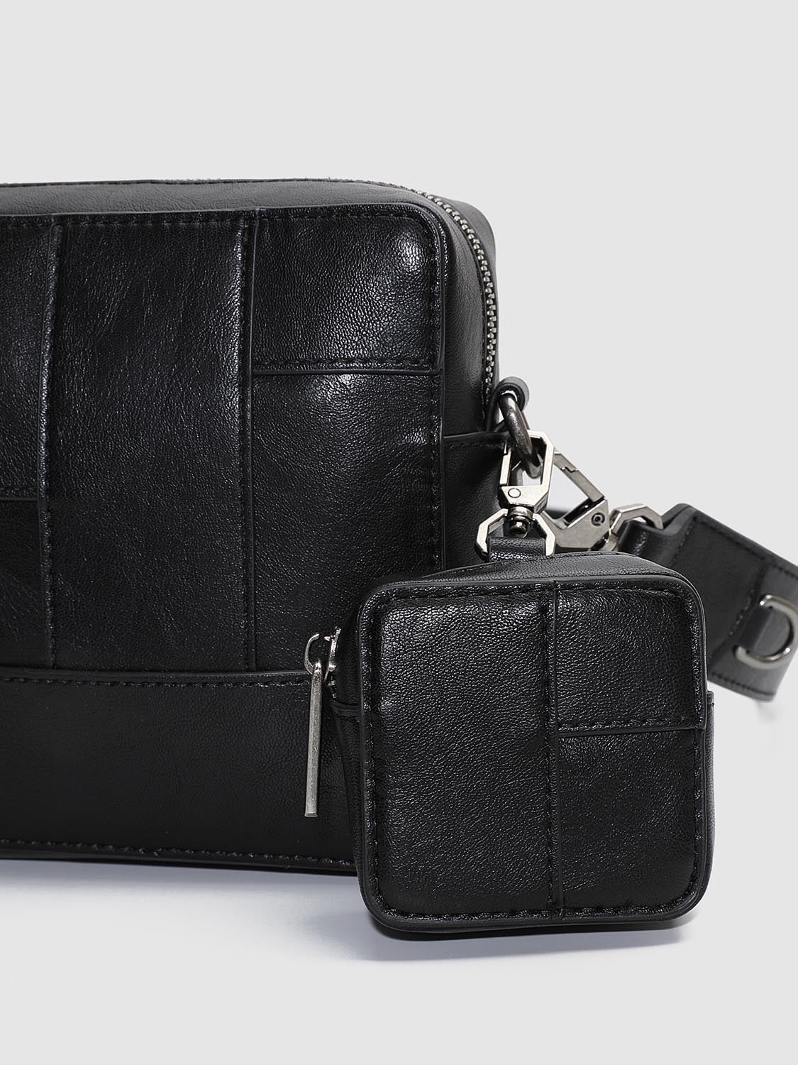 Faux Leather Seamed Square Crossbody Bags - Image 4