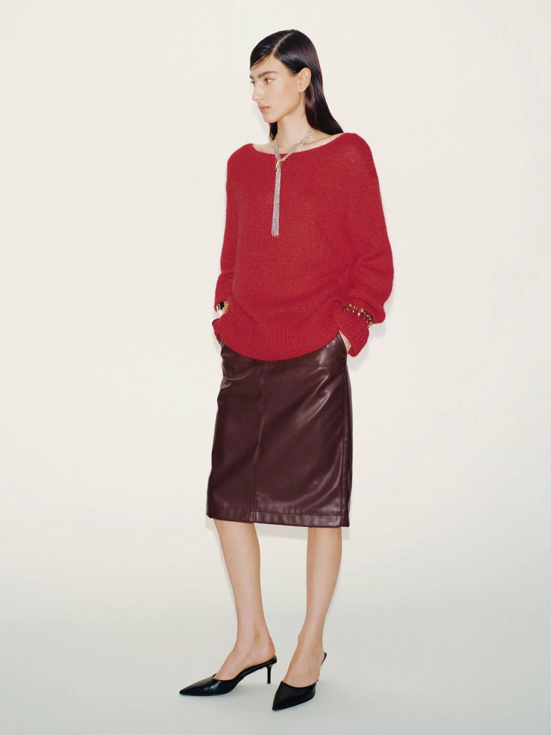 Faux Leather Straight Midi Skirts - Image 12