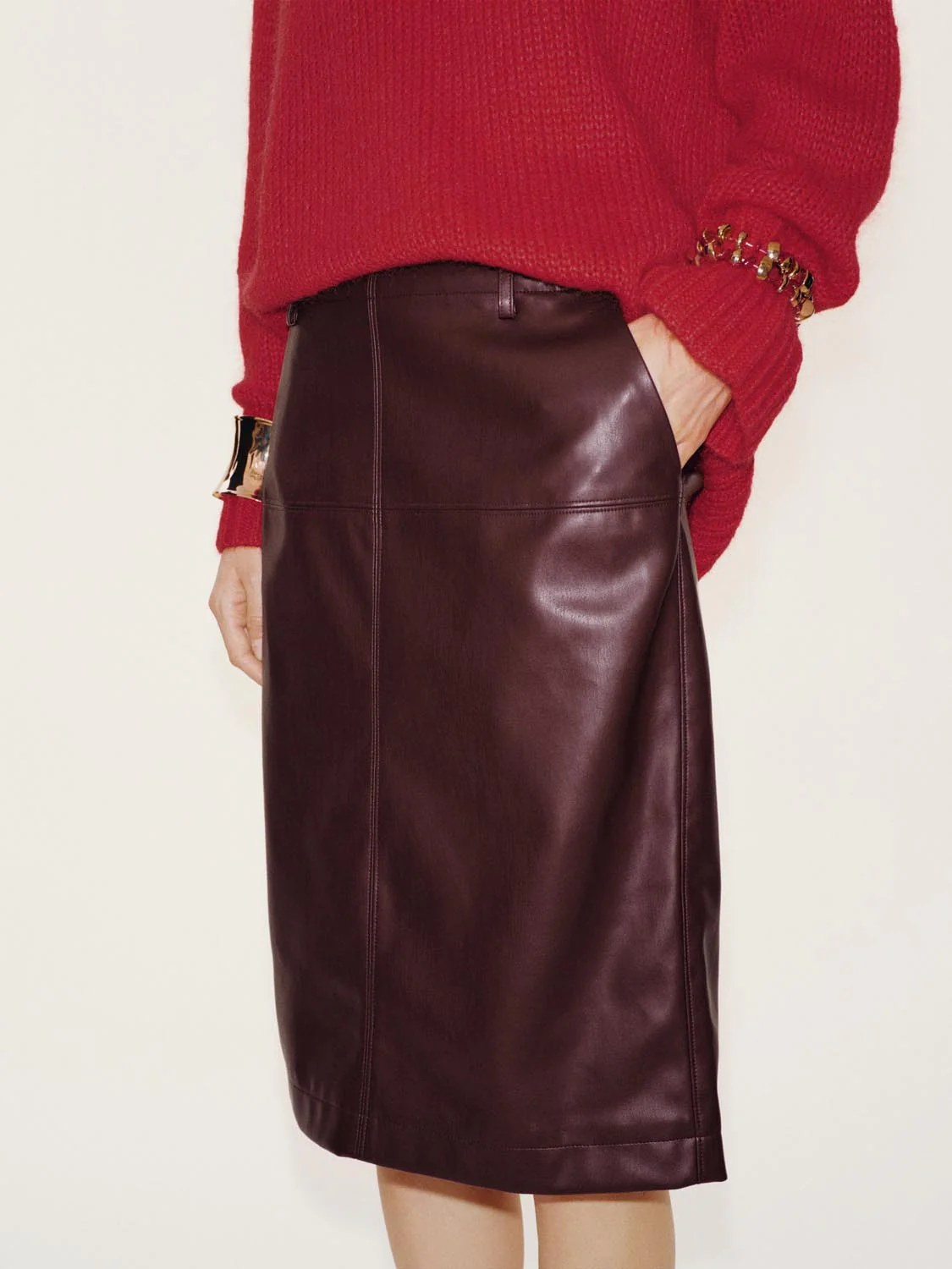 Faux Leather Straight Midi Skirts - Image 14