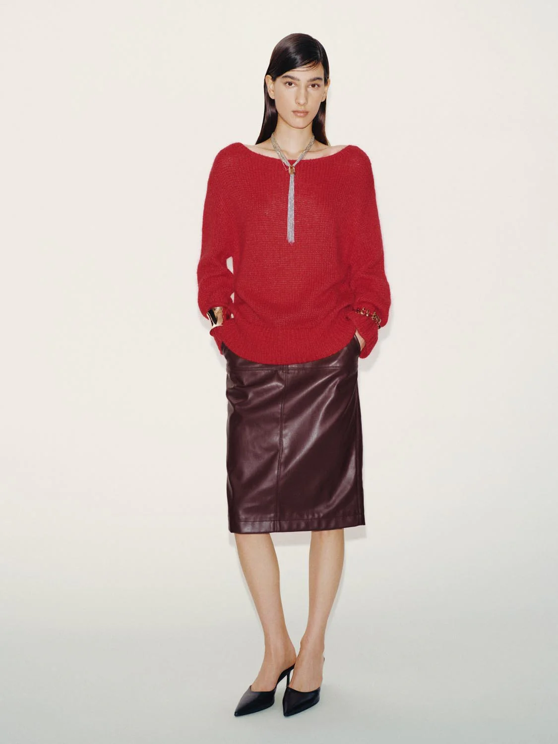 Faux Leather Straight Midi Skirts - Image 15
