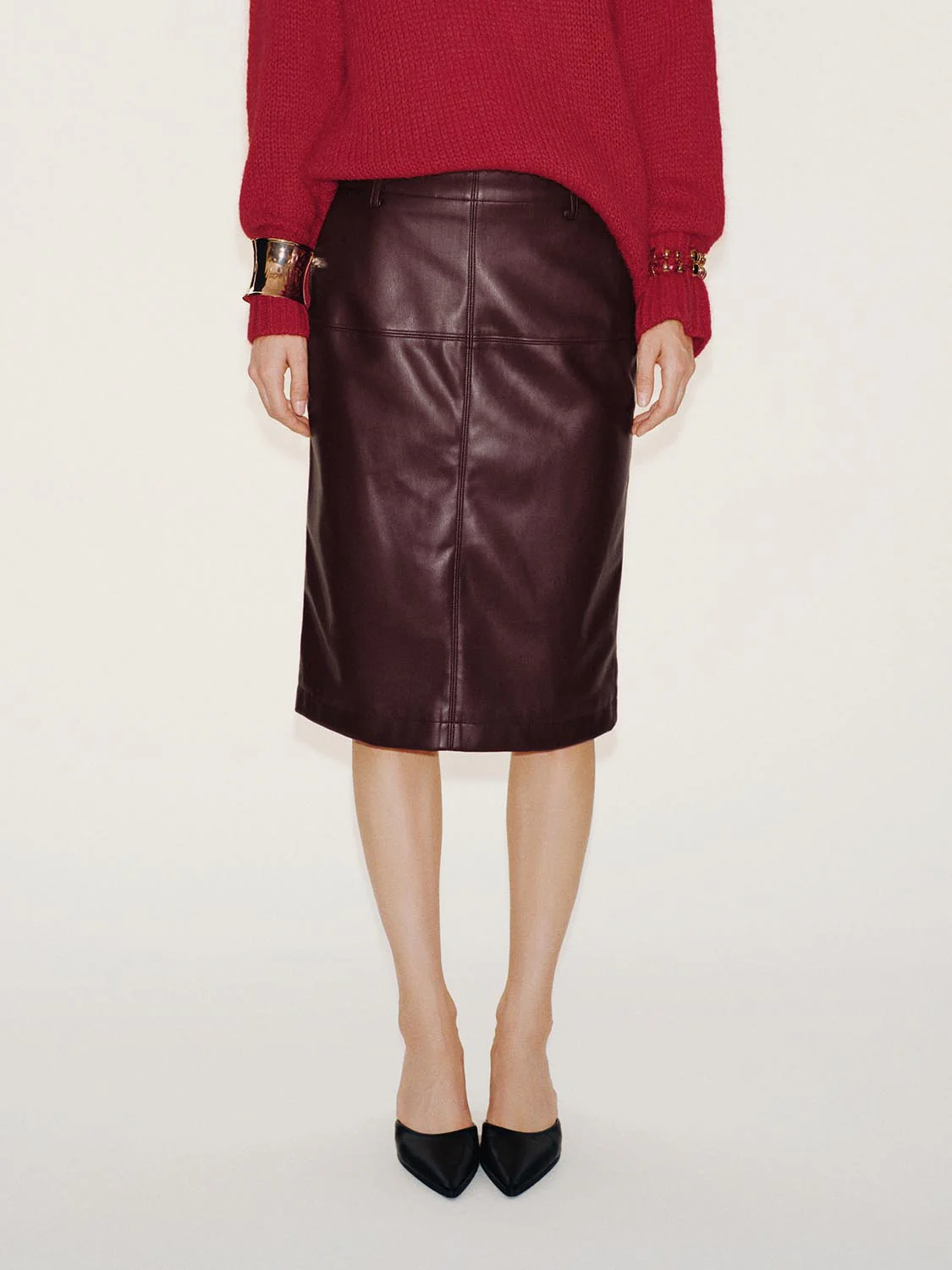 Faux Leather Straight Midi Skirts - Image 18