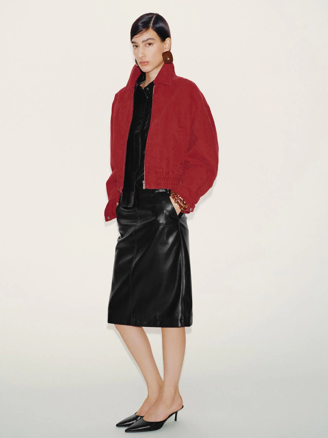 Faux Leather Straight Midi Skirts - Image 4