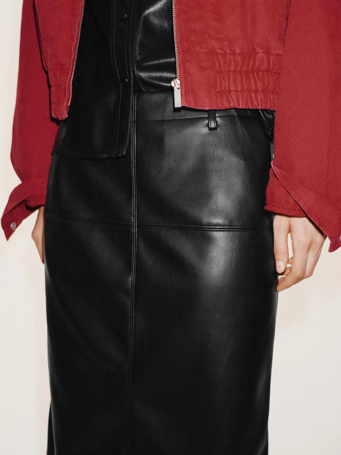 Faux Leather Straight Midi Skirts - Image 6