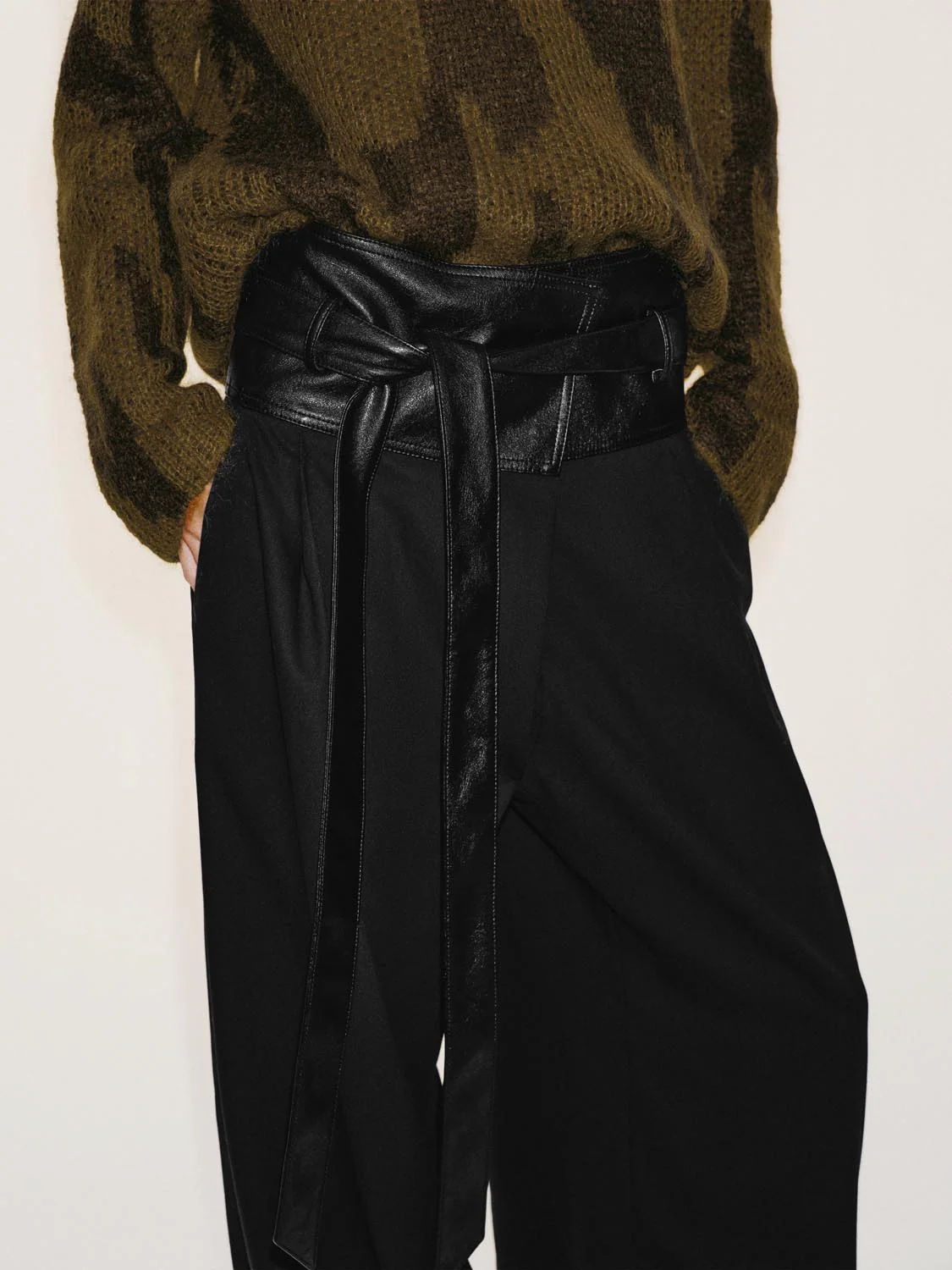 Faux Leather Tie Waist Wide Leg Pants - Image 5