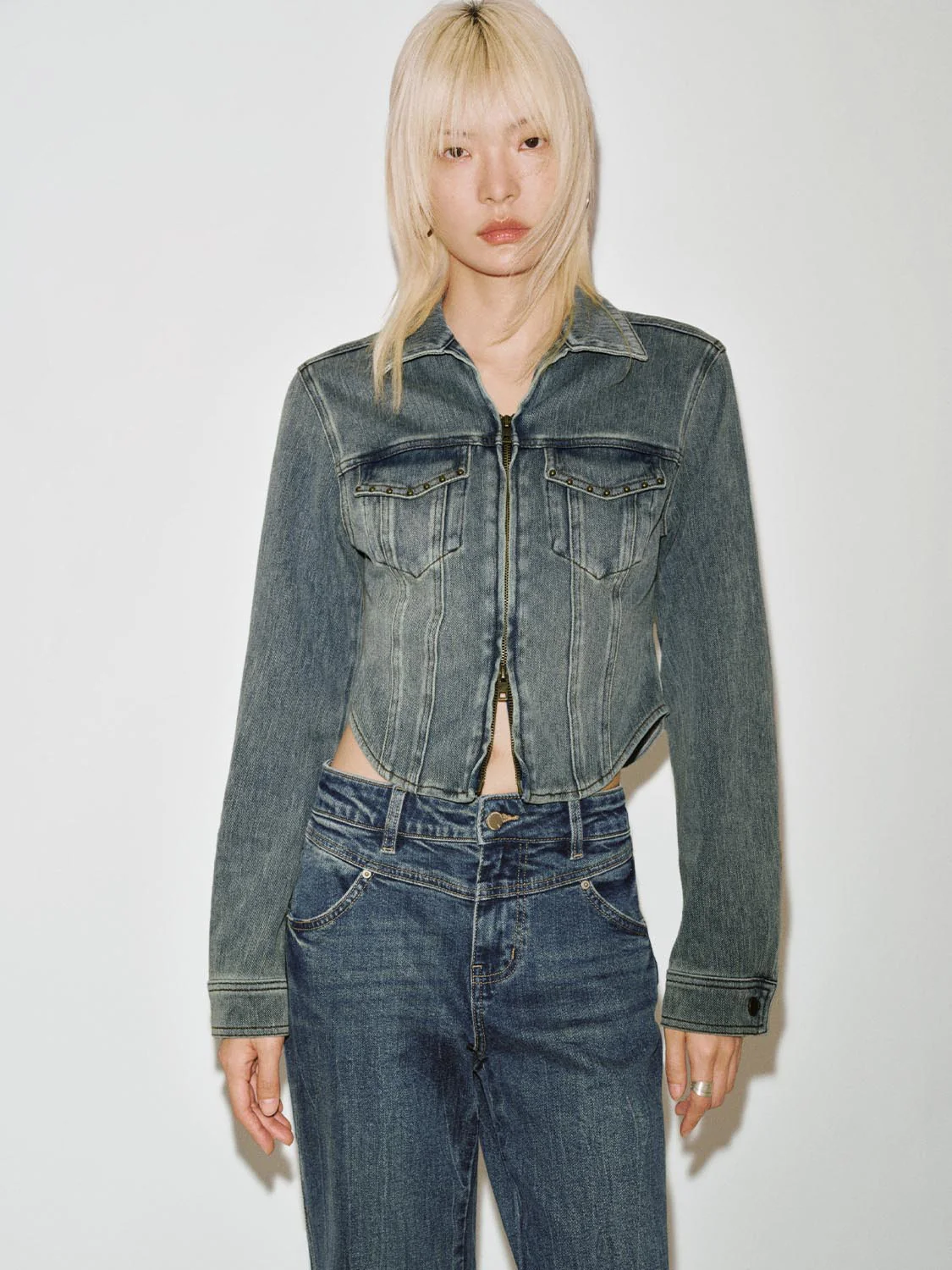 Flap Pocket Cropped Denim Shirts