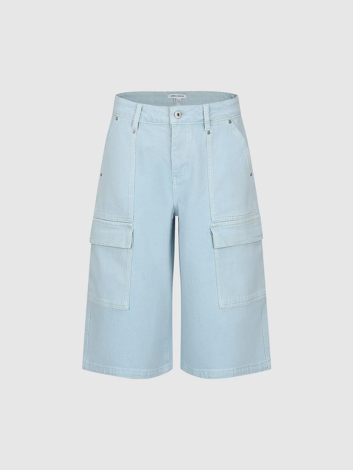 Flap Pocket Wide Leg Denim Shorts - Image 2