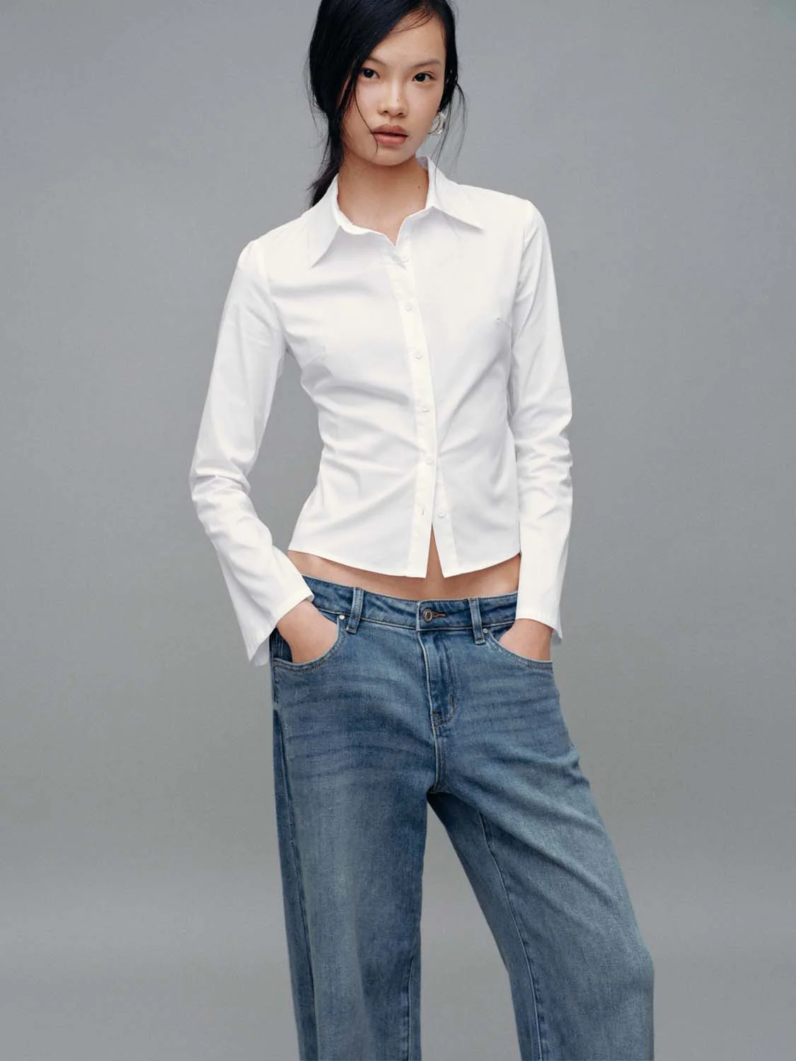 Flare Sleeve Cropped Nipped Waist Ruched Shirts - Image 2