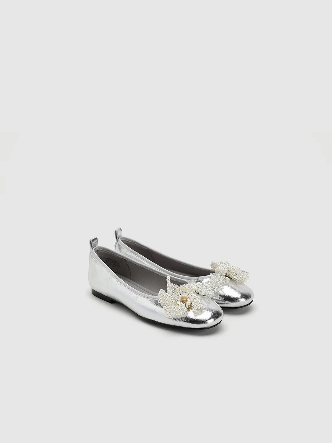 Floral Applique Slip On Sliver Flat