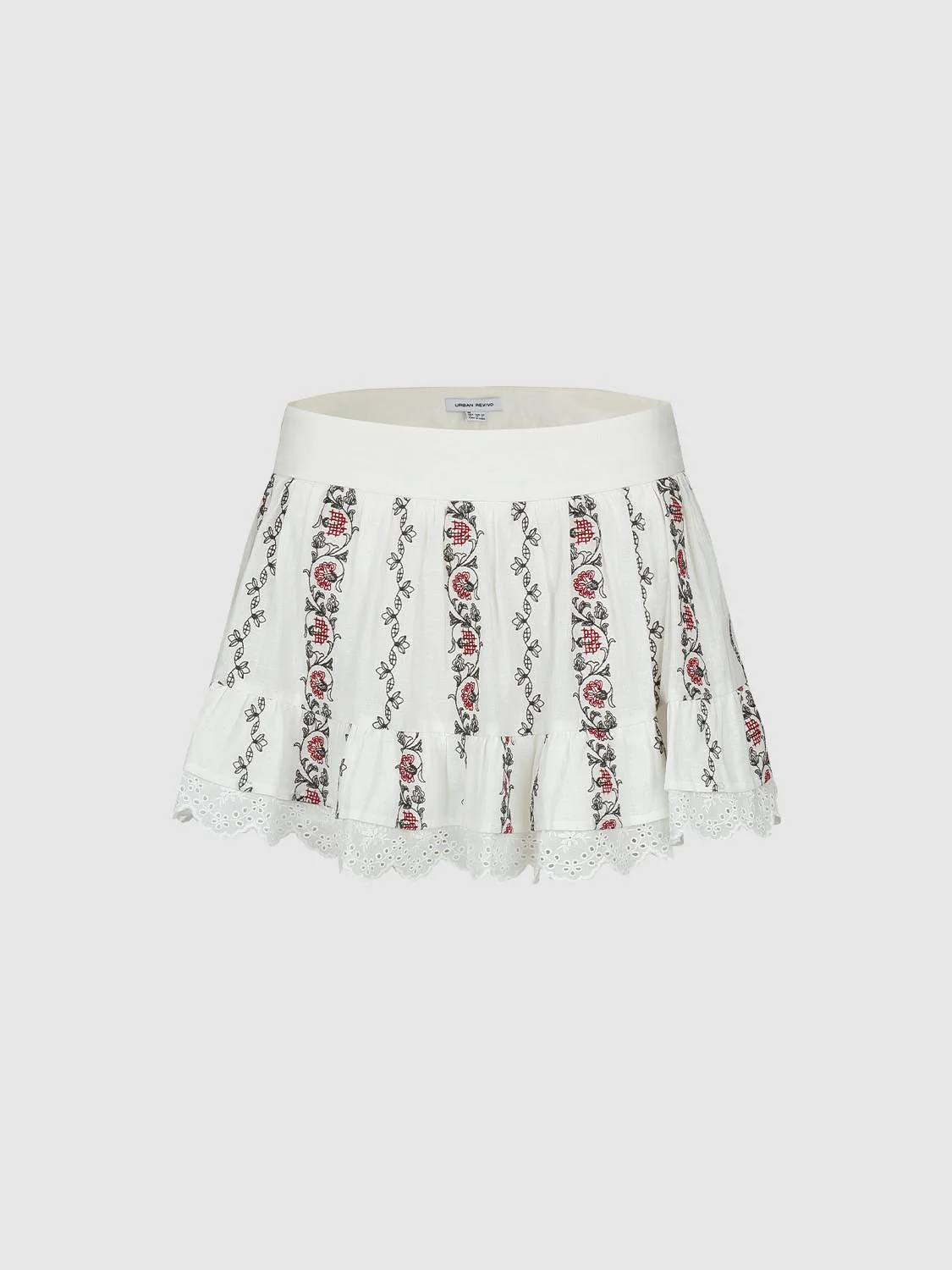 Floral Embroidered Pleated A-Line Mini Skirts - Image 2