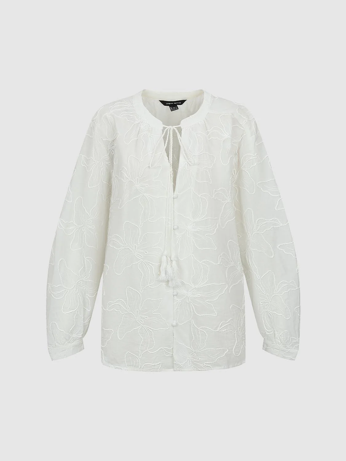 Floral Embroidered Tie Detail V-Neck Shirts - Image 7