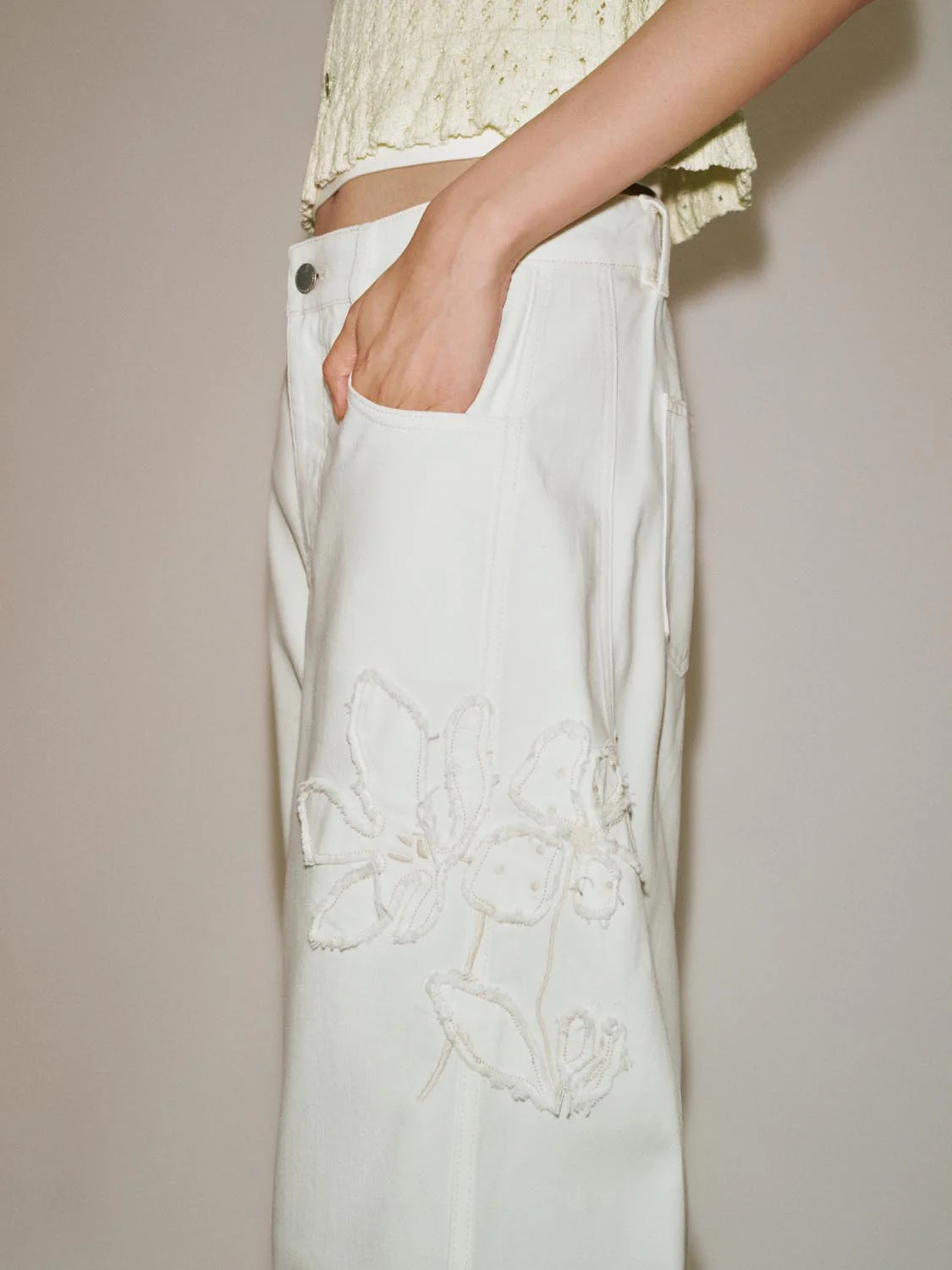 Floral Embroidered Wide Leg Jeans - Image 4