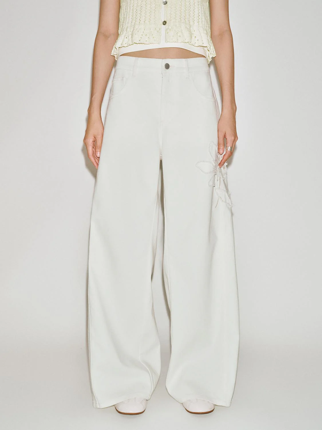 Floral Embroidered Wide Leg Jeans - Image 9
