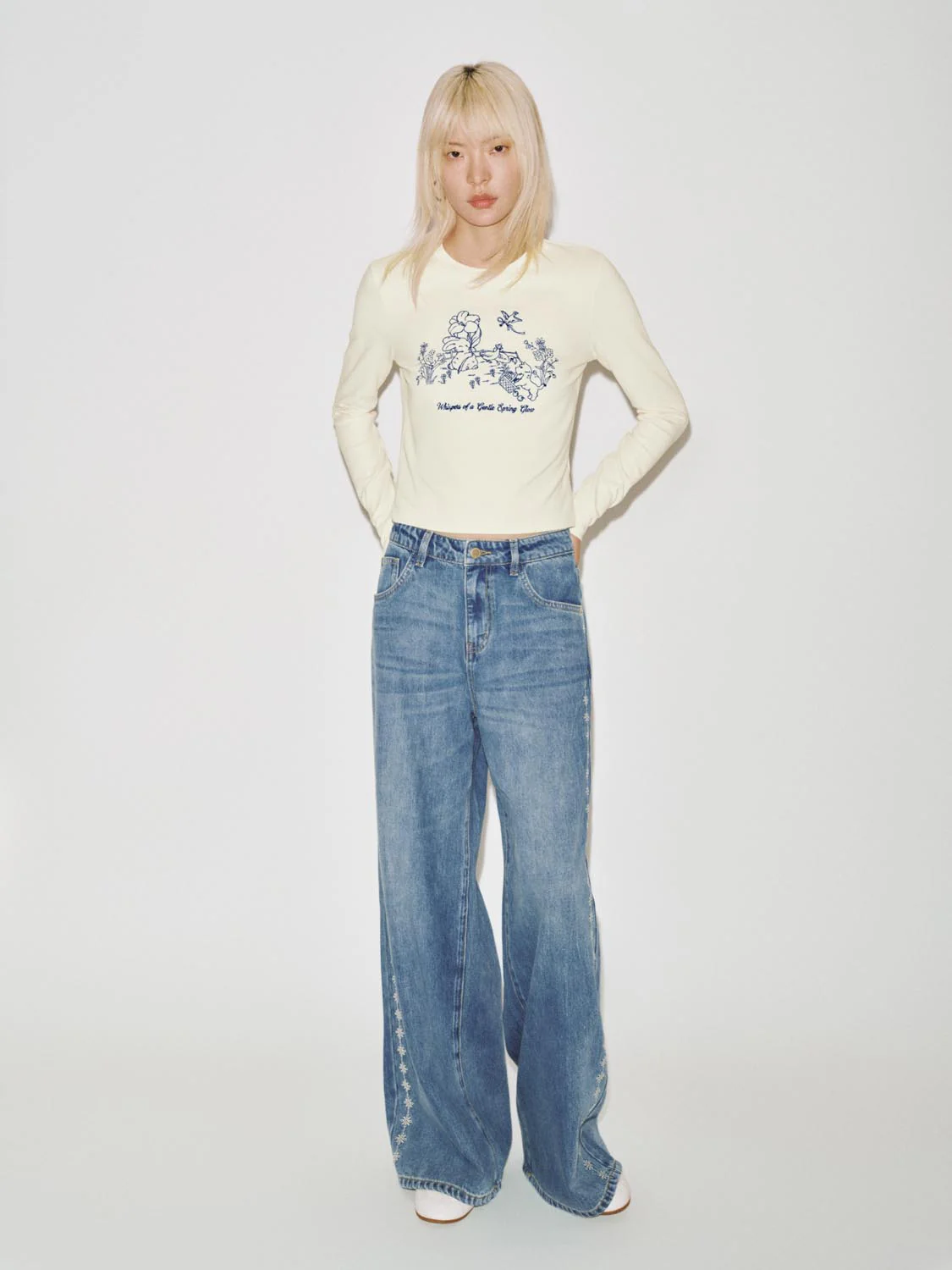 Floral Embroidered Wide Leg Jeans - Image 7