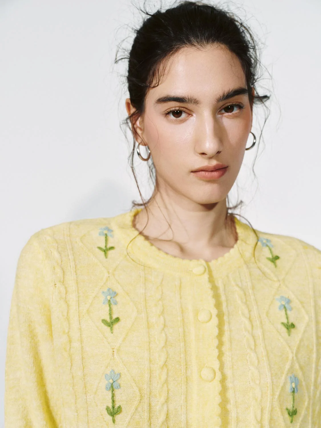 Floral Intarsia Cable Knitted Cardigan - Image 3