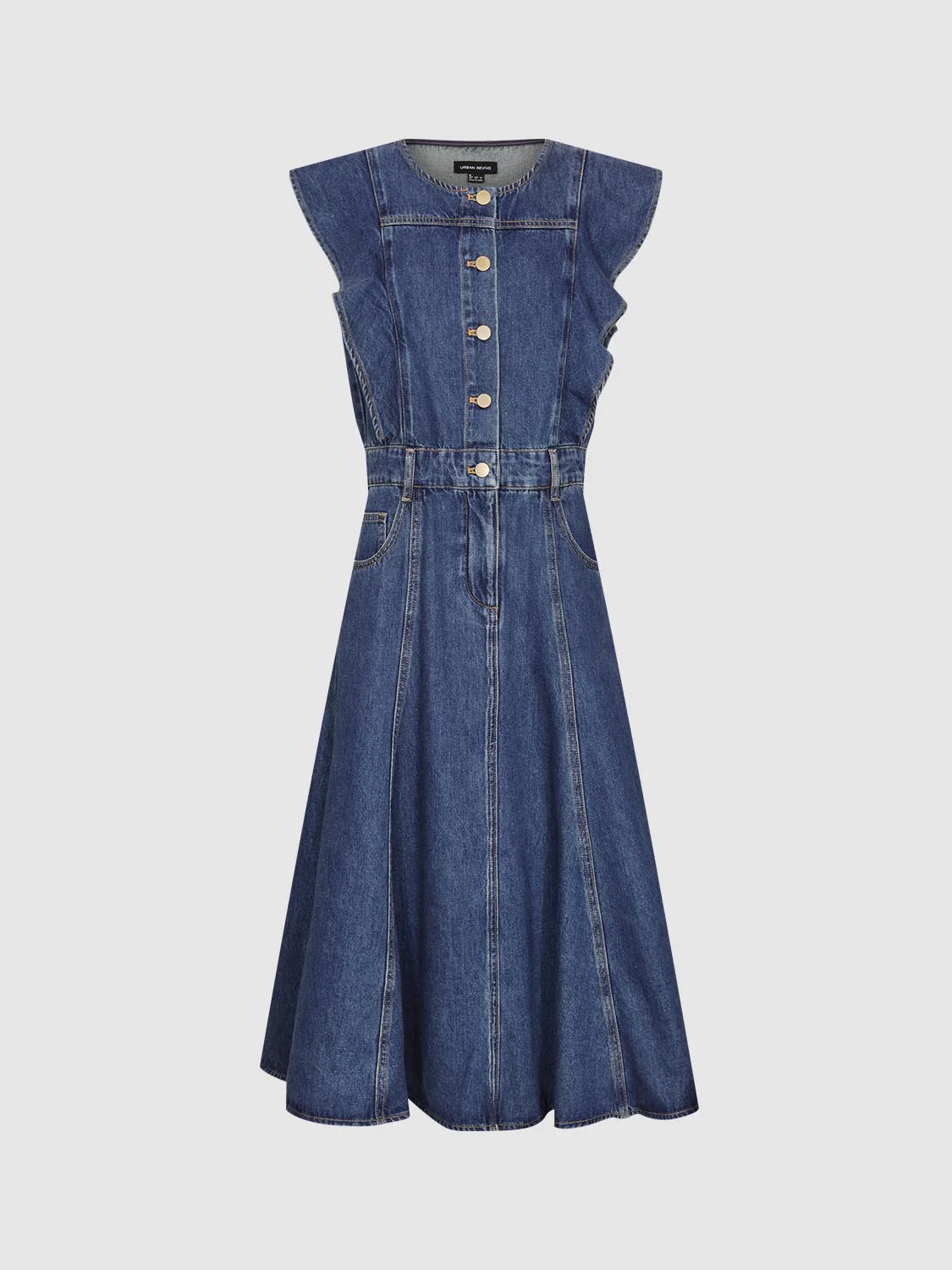 Flounce Trimmed Denim Dresses - Image 3