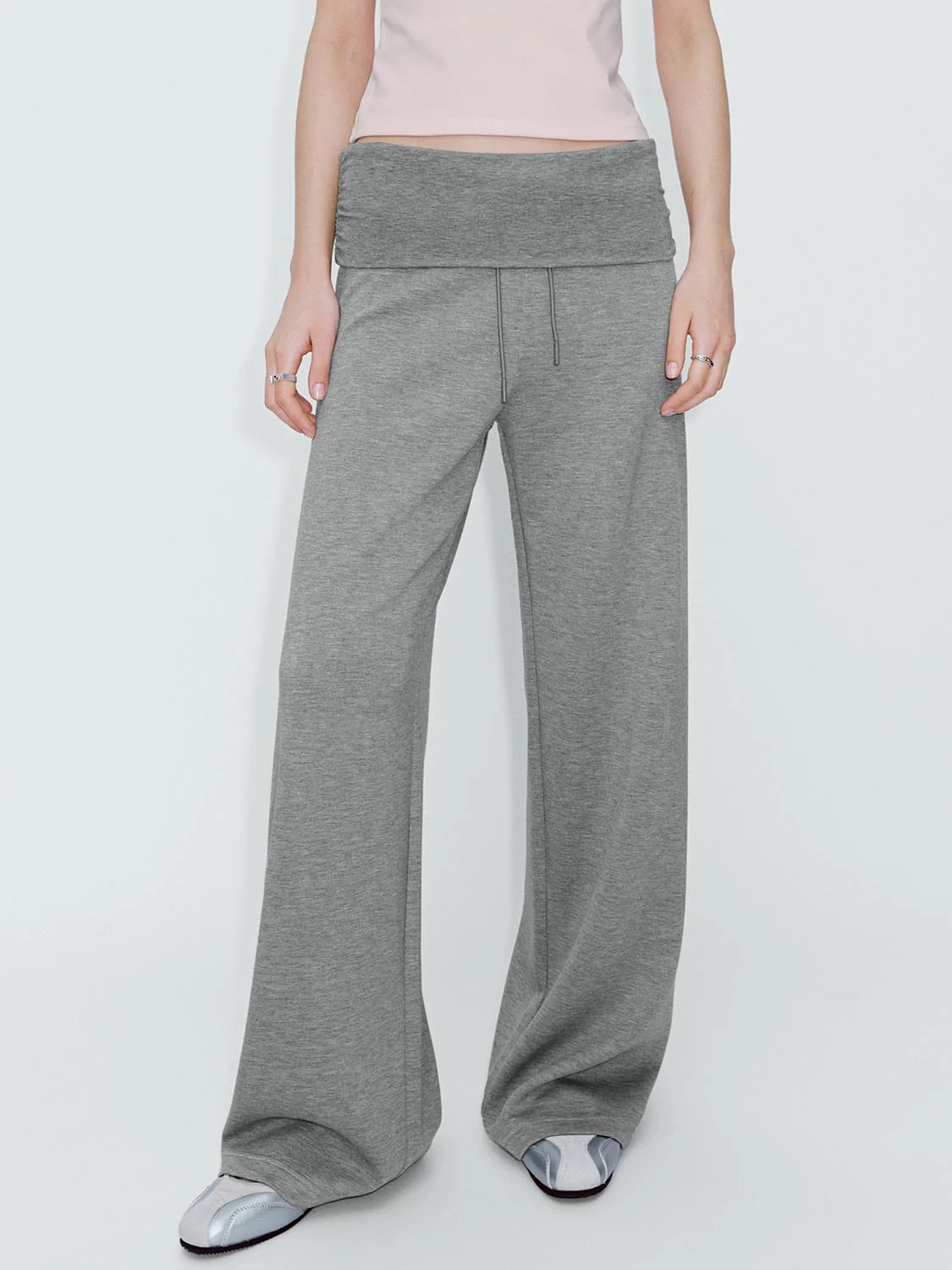 Folded Waist Drawstring Wide Leg Pants - Image 8