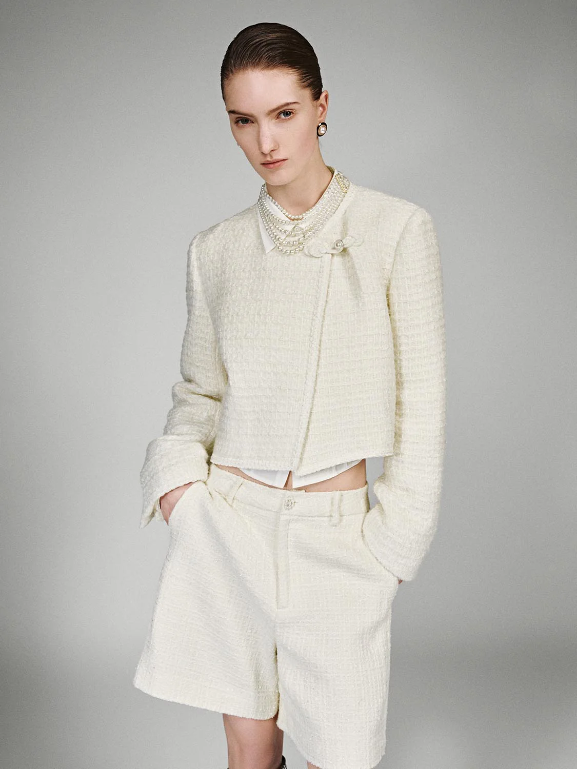 Frog Button Crew Neck Tweed Jackets - Image 9