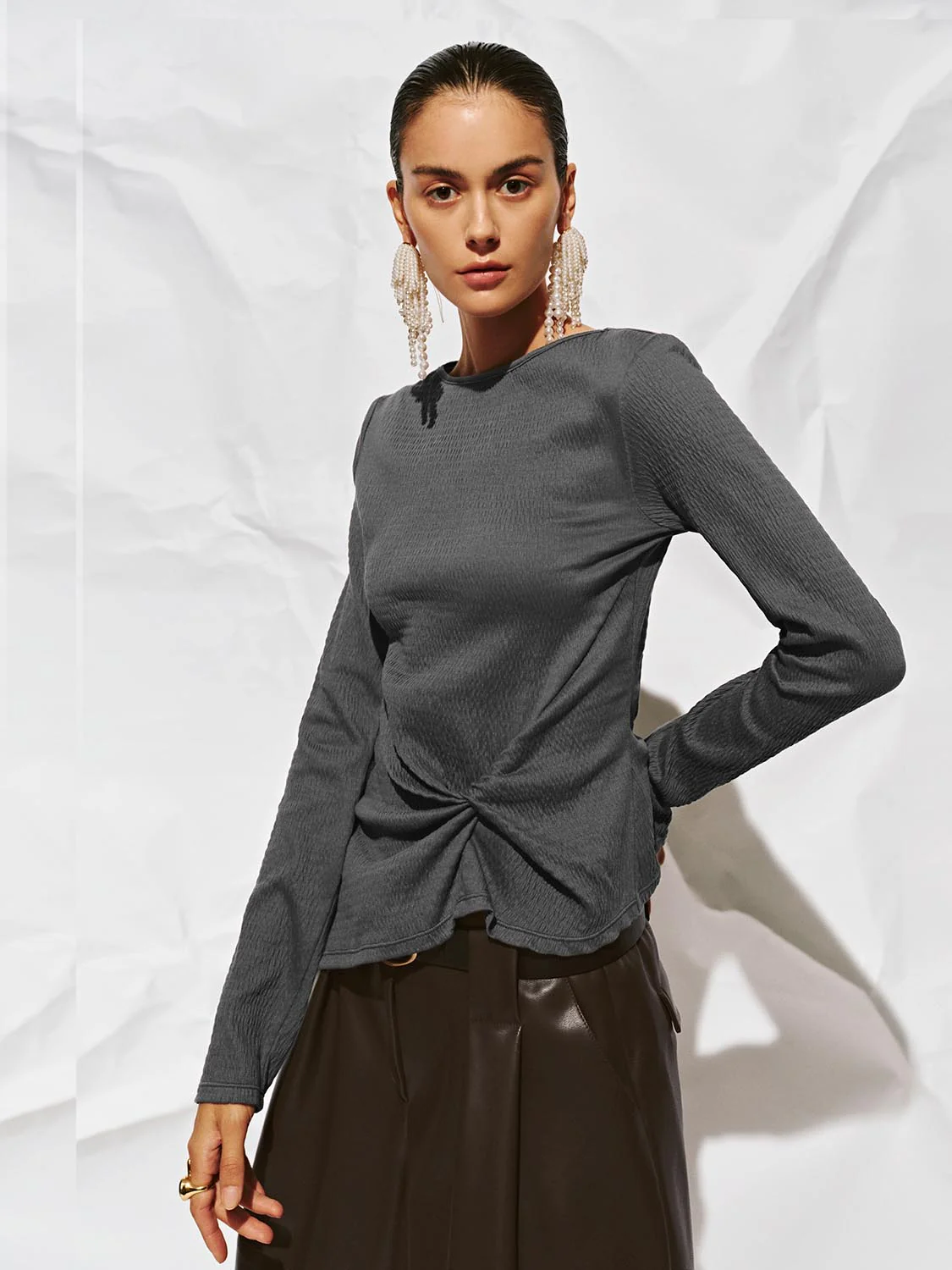 Front Knot Long Sleeve T-Shirts - Image 26