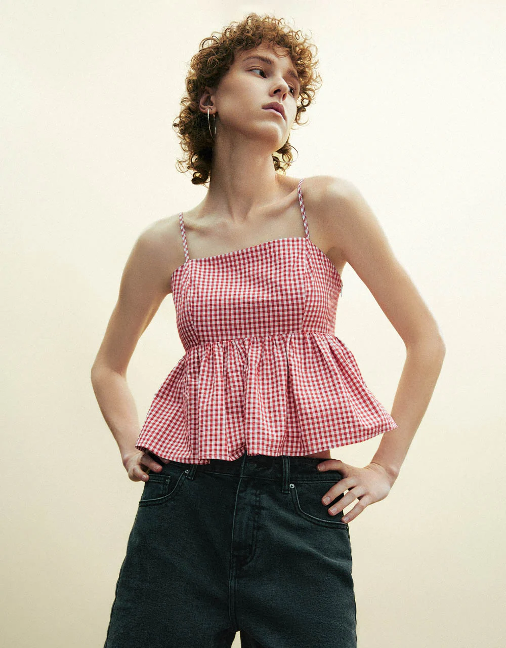 Gingham Off-Shoulder Cami Top - Image 25