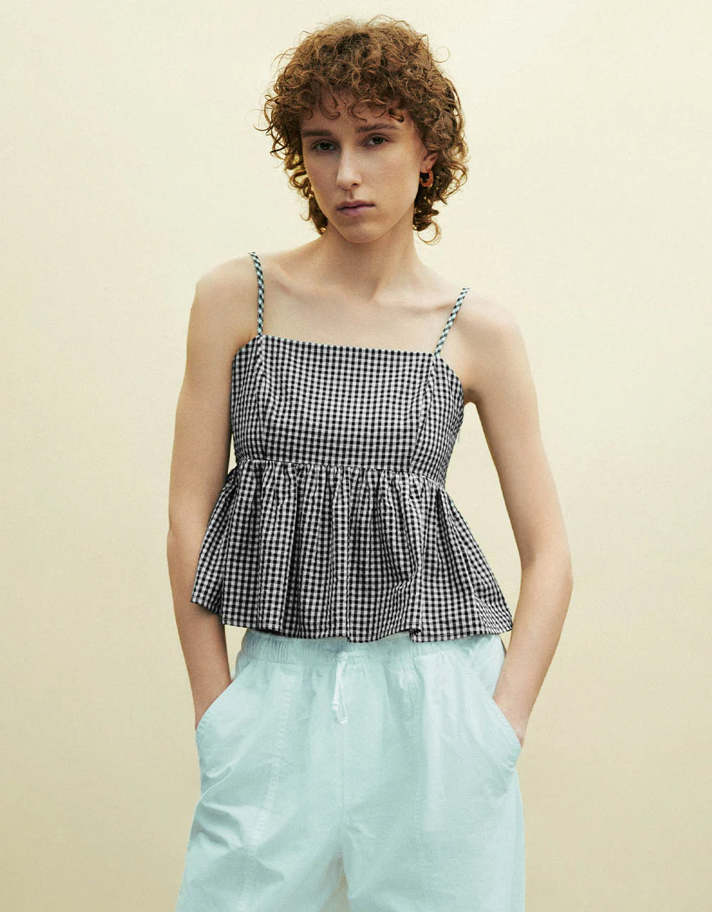 Gingham Off-Shoulder Cami Top - Image 27