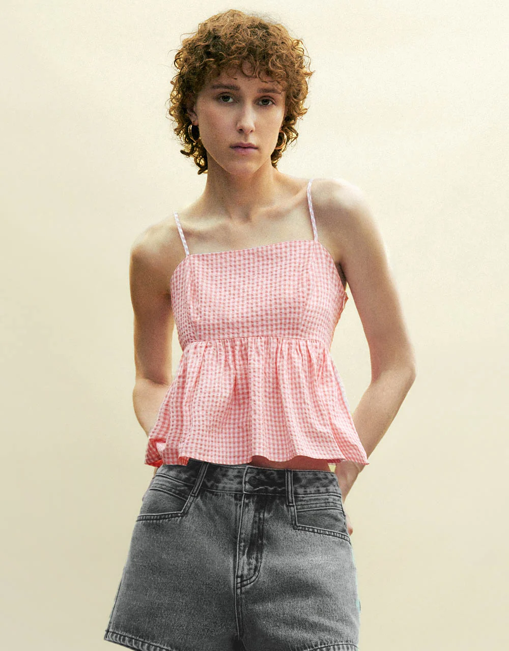 Gingham Off-Shoulder Cami Top - Image 9