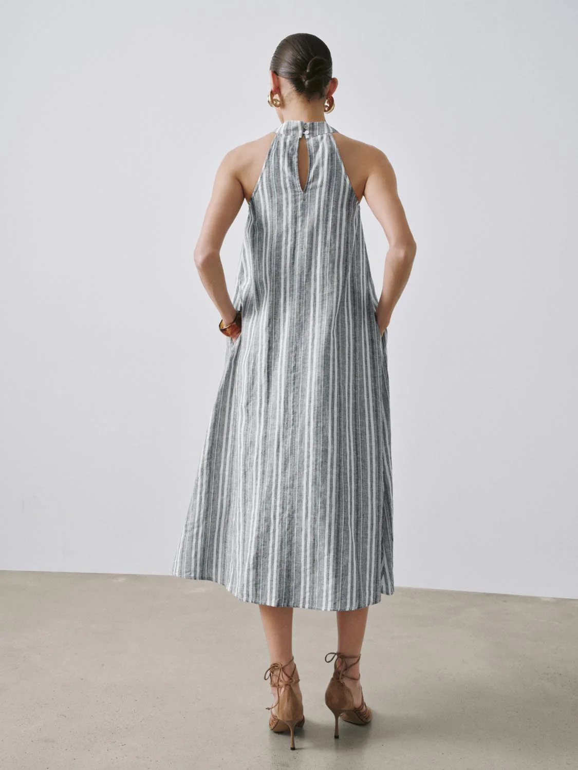 Halter Neck Contrast Striped A-Line Dresses - Image 6