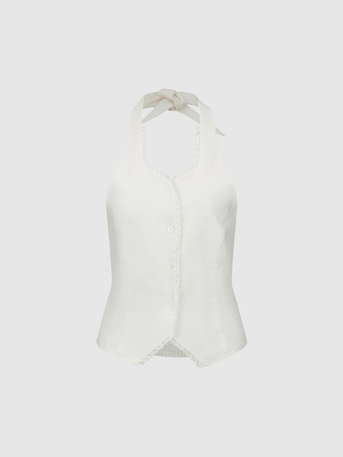 Halter Neck Lace Trim Sleeveless Shirts - Image 7
