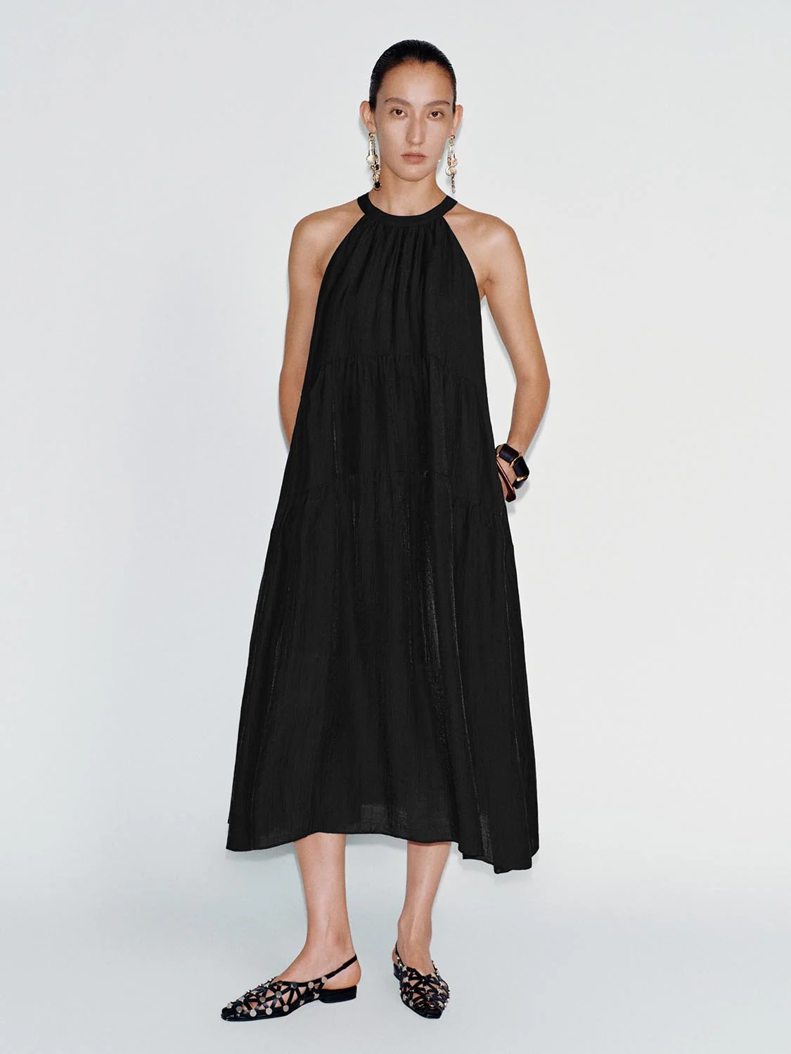 Halter Neck Tiered A-Line Midi Dresses - Image 10