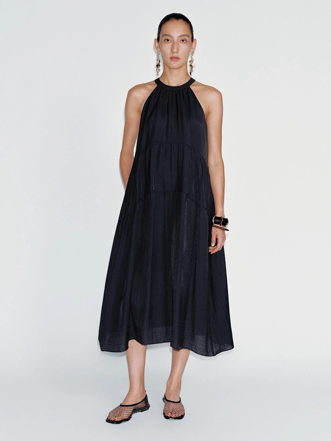 Halter Neck Tiered A-Line Midi Dresses - Image 7